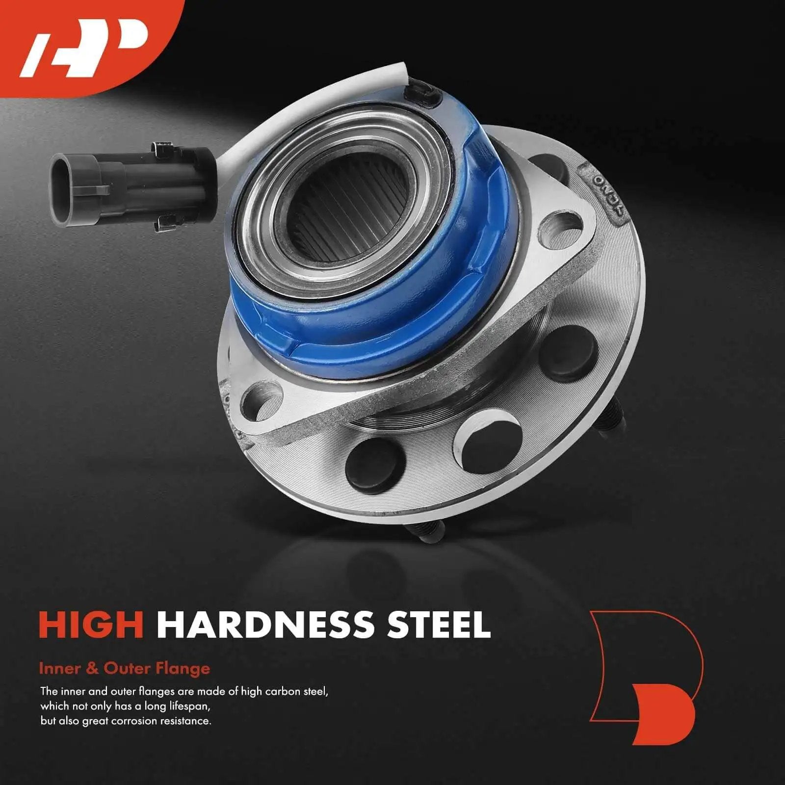 Front Left & Right Hub Assembly Pair with ABS Sensor and 5-Lug Wheel Bearings, steel flange close-up