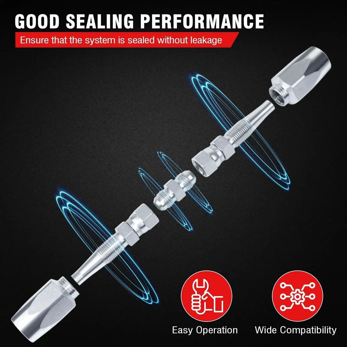 Reusable Hydraulic Hose Repair Kit For Quarter Half And Three Eighths Inch Hoses showing assembly components and sealing performance