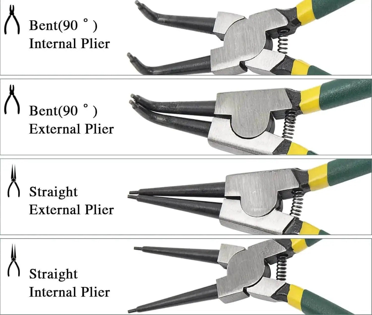 7 Inch Snap Ring Pliers Set 4 Piece Heavy Duty Retaining Ring Pliers Kit for Internal and External Circlips Straight and Bent Jaw Options