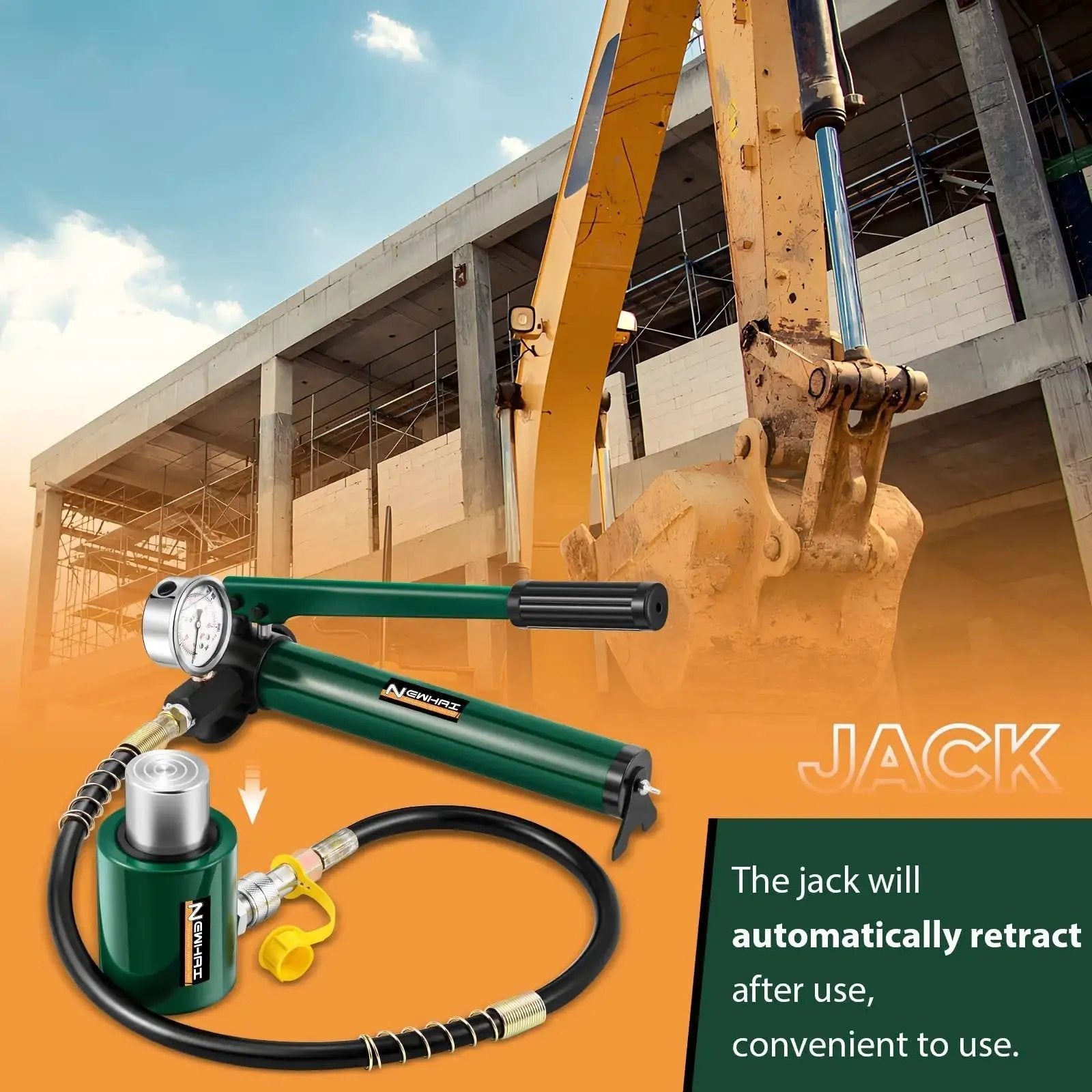 20 Ton Hydraulic Ram Jack With CP180 Pump And Pressure Gauge Porta Power Kit with construction site background