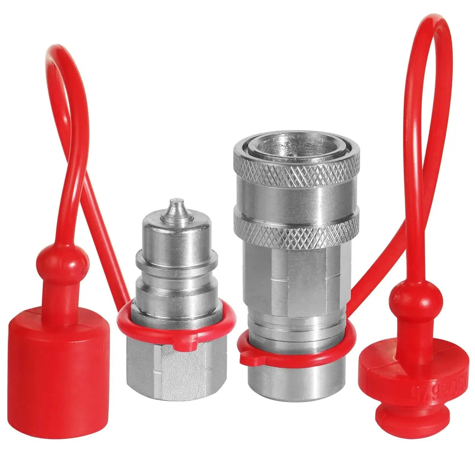 One Quarter Inch Ag ISO 5675 Hydraulic Quick Connect Pioneer Style Couplers with NPT Threads Dual Male Female Set Dust Caps