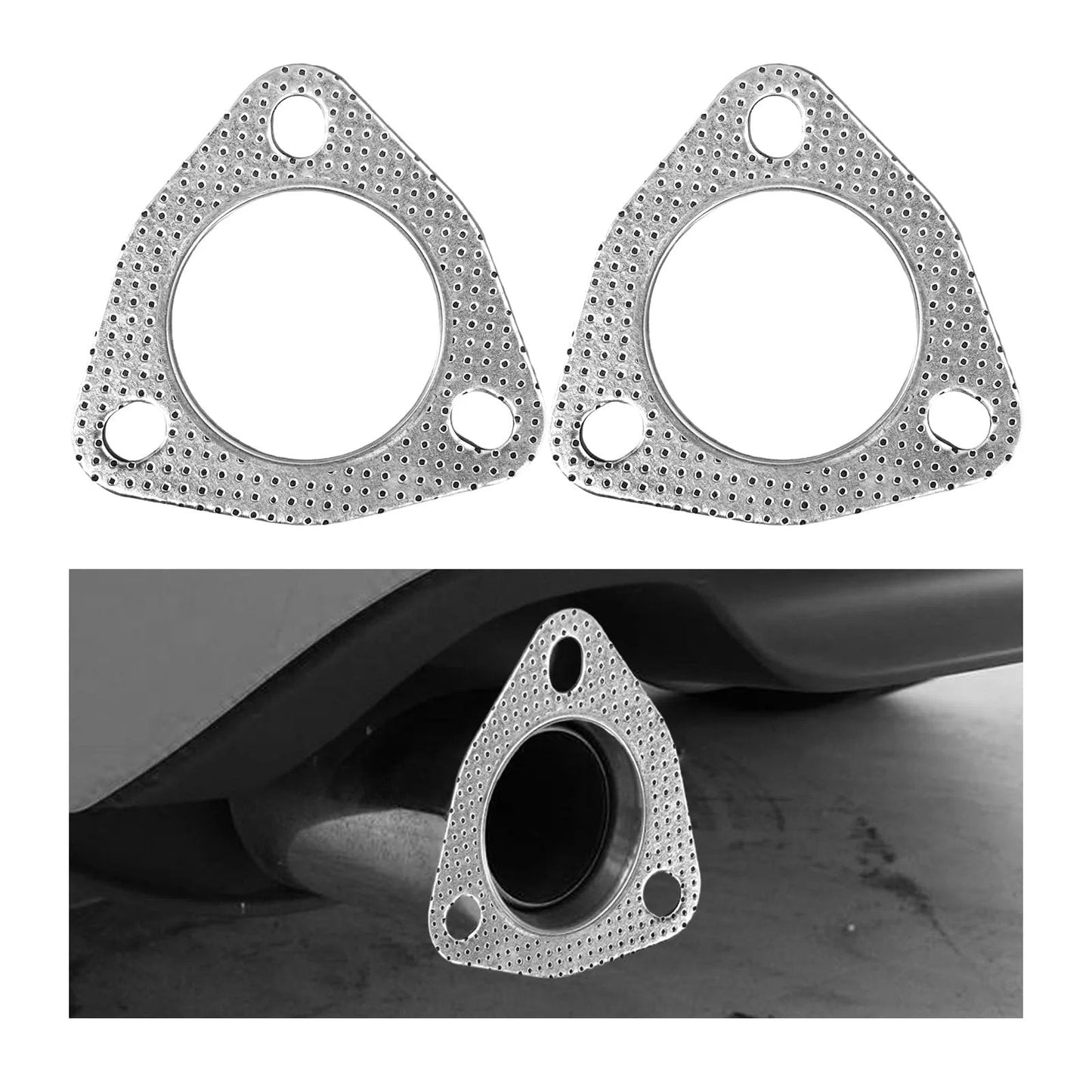 2.5 Inch 3 Bolt High Temperature Exhaust Gasket Set For Cars, 2 Pack Header Gaskets Replacement For Mufflers And Catalytic Converters, Durable Exhaust Seals To Prevent Leaks And Improve Performance