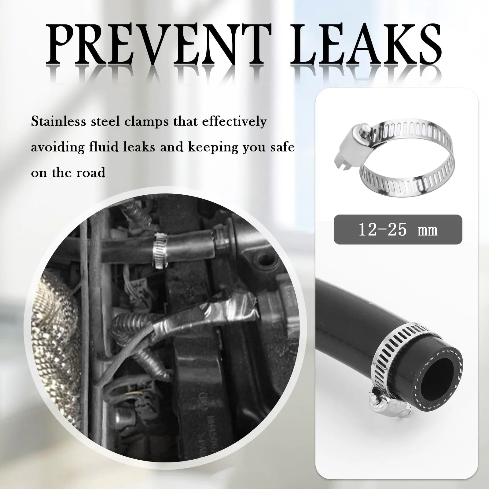 Five Eighth Inch Heater Hose For Your Ride shown with stainless steel clamps preventing leaks in engine view