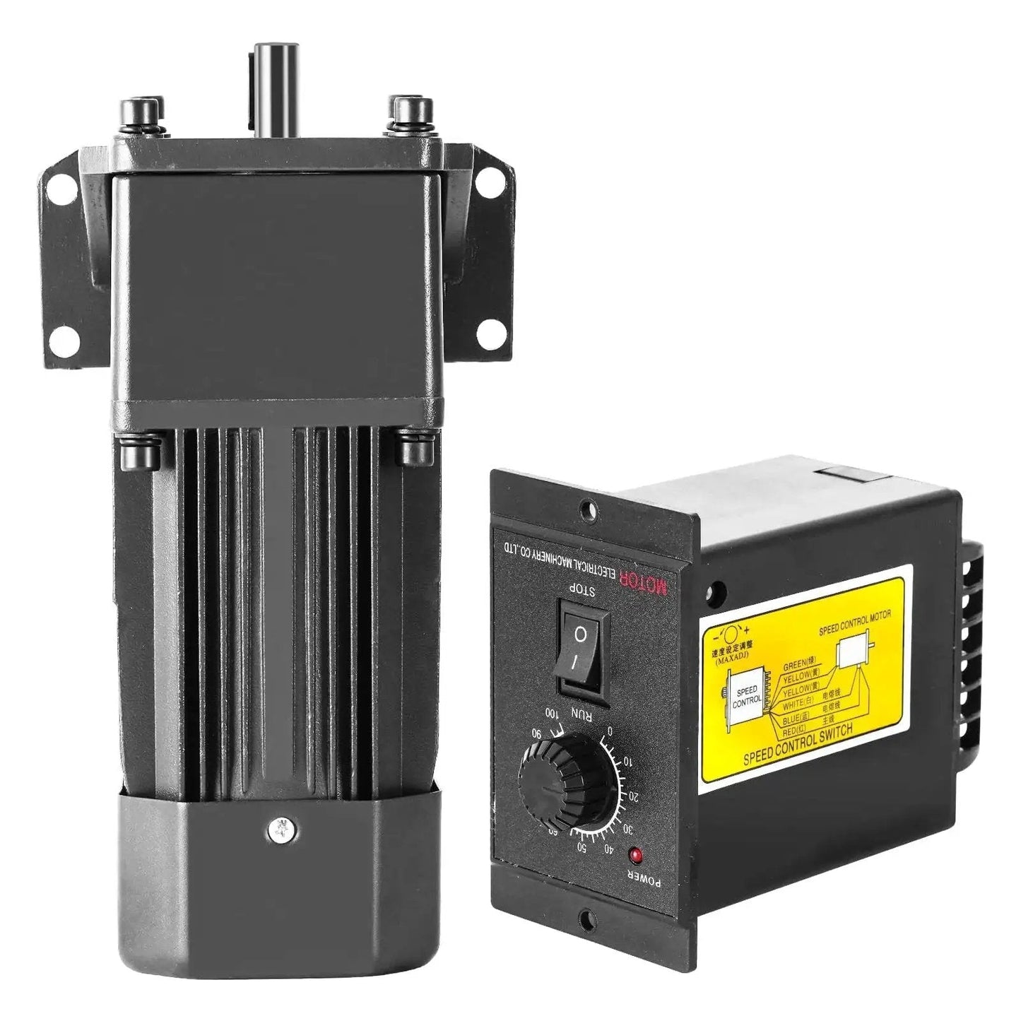 Heavy Duty 250W AC Motor With Gearbox And Bracket, Adjustable 0 To 45 RPM, 1 To 30 Gear Reducer, 35 Nm Peak Torque, shown with control unit