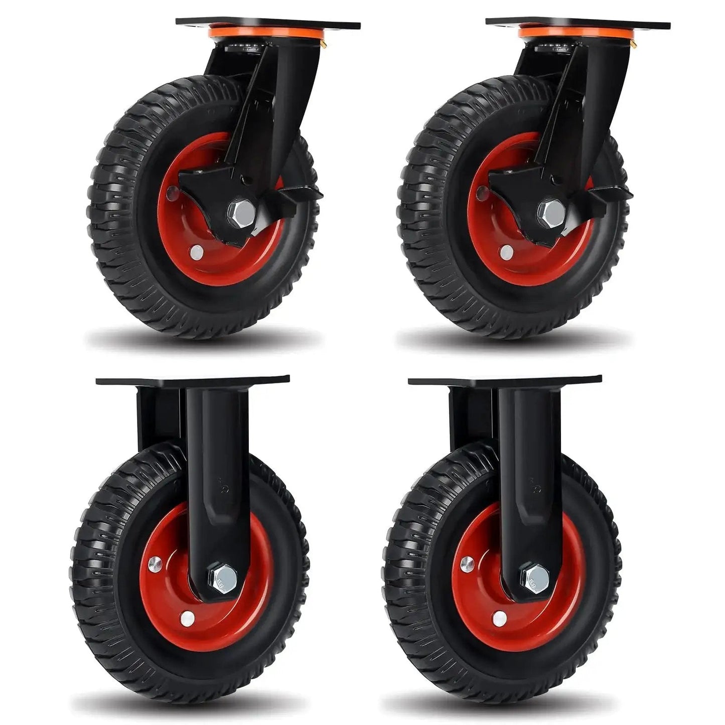 Heavy Duty 8 Inch By 2 Inch Casters Set Of 4 With 3600 Lb Total Capacity And 900 Lb Per Caster Solid Rubber Wheels With Knobby Tread