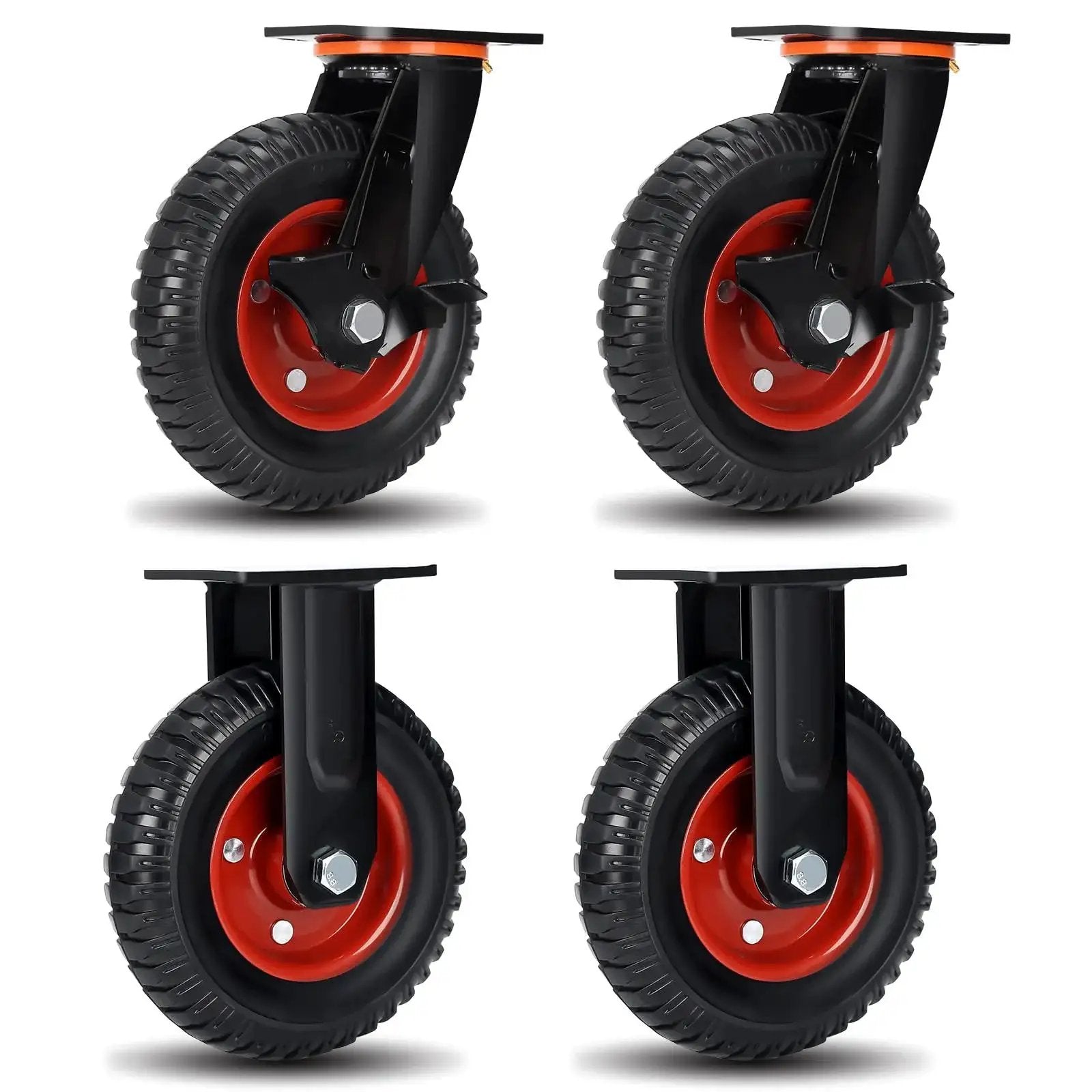 Heavy Duty 8 Inch By 2 Inch Casters Set Of 4 With 3600 Lb Total Capacity And 900 Lb Per Caster Solid Rubber Wheels With Knobby Tread