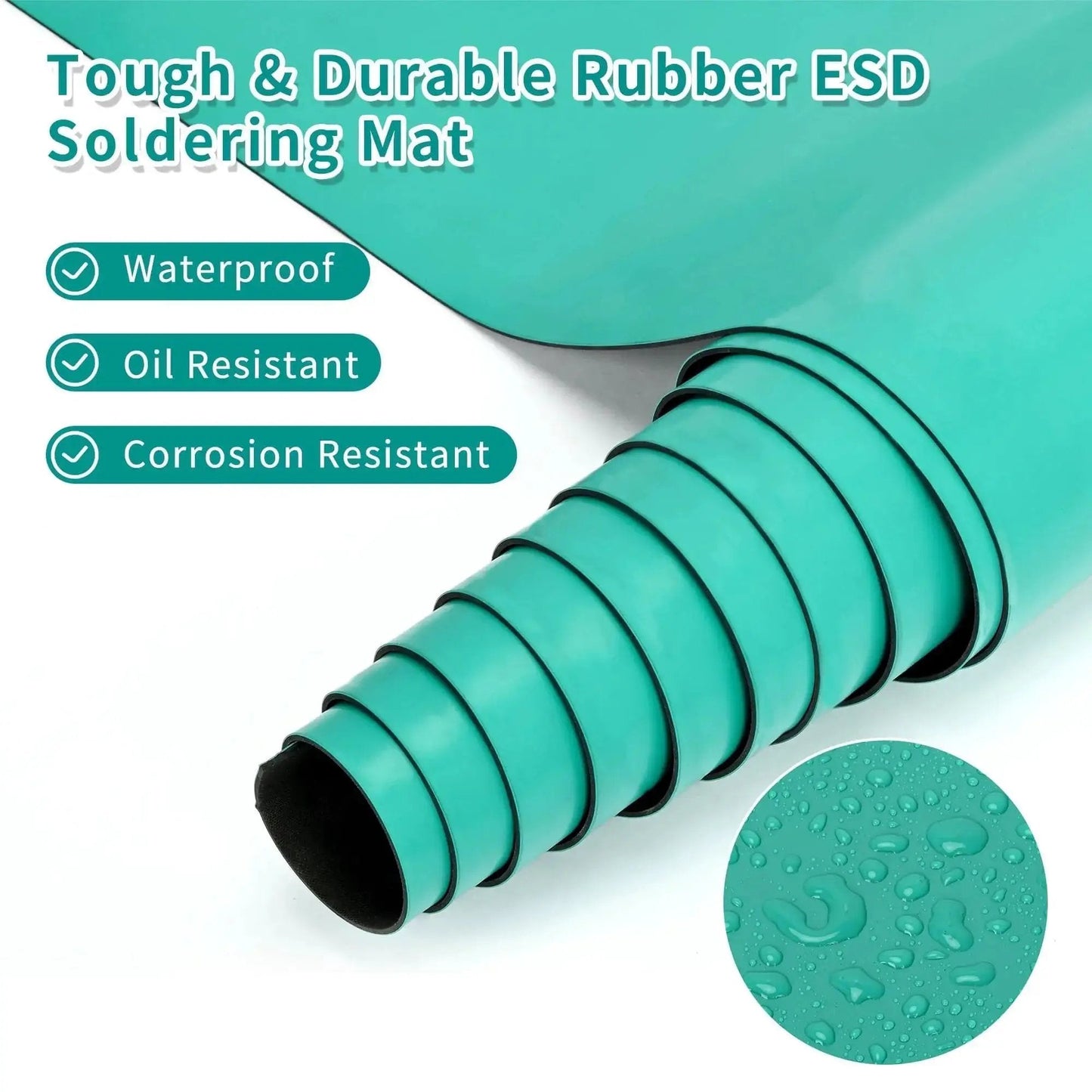 Large ESD Grounding Desk Mat Roll 23.6 By 118 Inches High Temperature Anti Static Rubber Pad close-up with durability icons