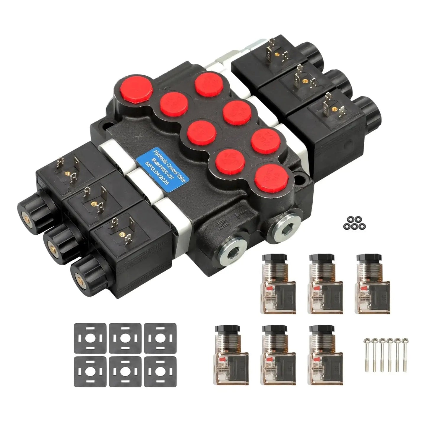 Heavy Duty 3-Spool Hydraulic Control Valve Solenoid 12V DC With 13 GPM Flow At 3600 PSI, Double Acting Inlet Outlet Port 7/8-14 And Working Port 3/4-16, Built Tough For Industrial Machinery Timunr, components included