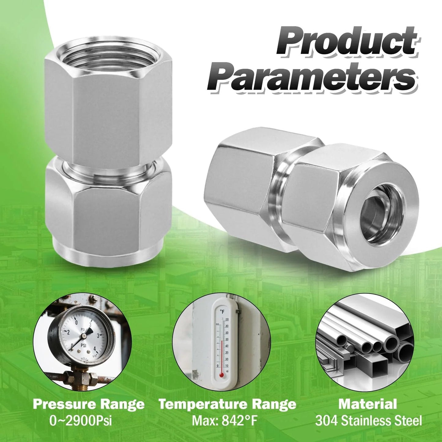 Stainless Steel 304 Compression Coupler Tube Fitting One Quarter Inch OD To One Quarter Inch NPT Female Connector With Double Ferrule Adapter Pack Of Two Goldpea with product parameters and material specifications.