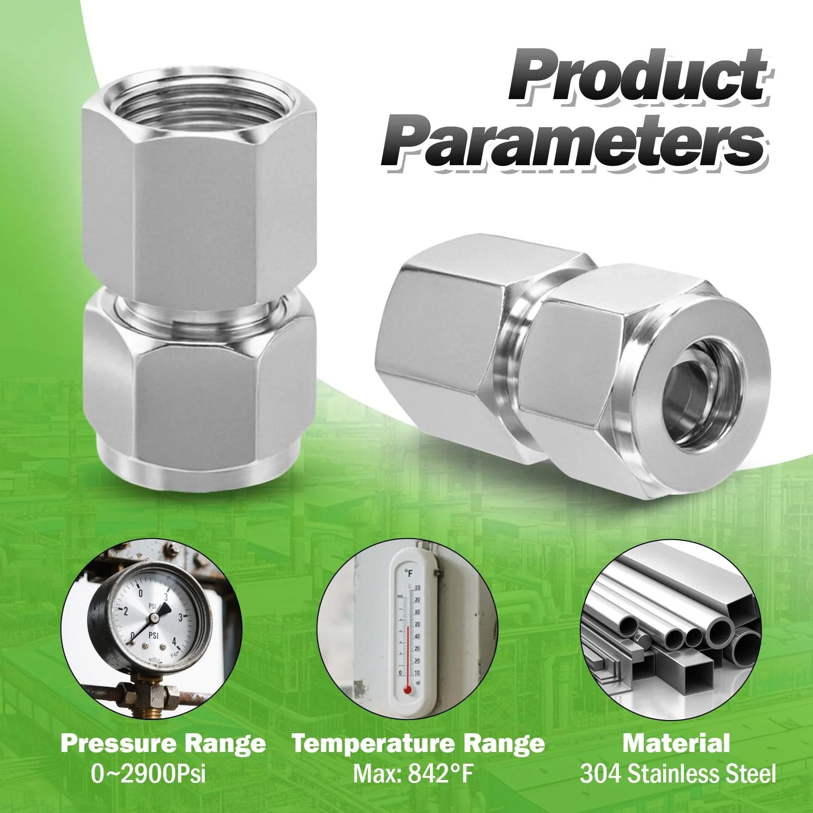Stainless Steel 304 Compression Coupler Tube Fitting One Quarter Inch OD To One Quarter Inch NPT Female Connector With Double Ferrule Adapter Pack Of Two Goldpea with product parameters and material specifications.