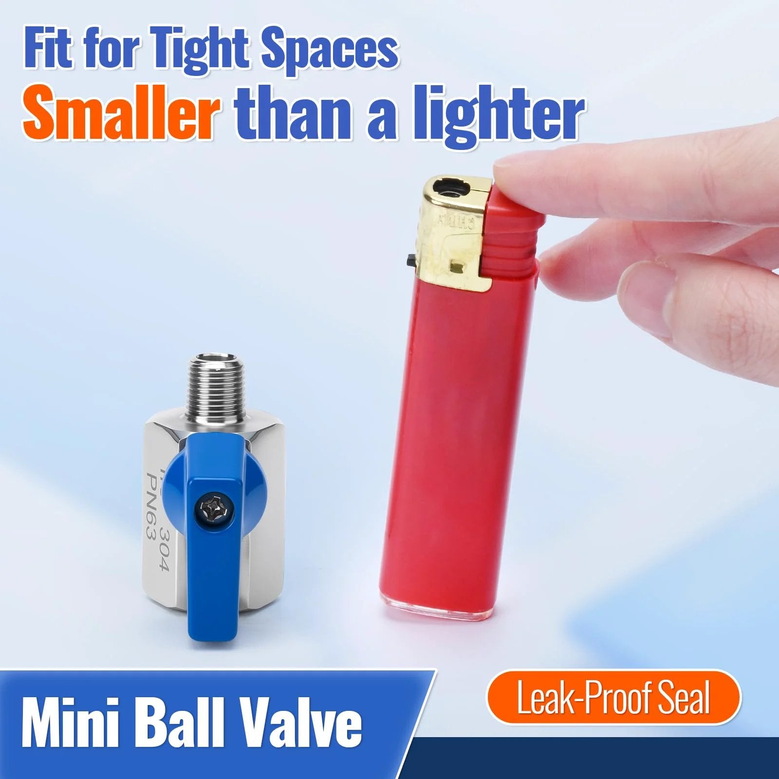 Two Pack One Eighth Inch NPT Mini Ball Valves In 304 Stainless Steel For Water Oil And Gas Flow Control Compared to Lighter