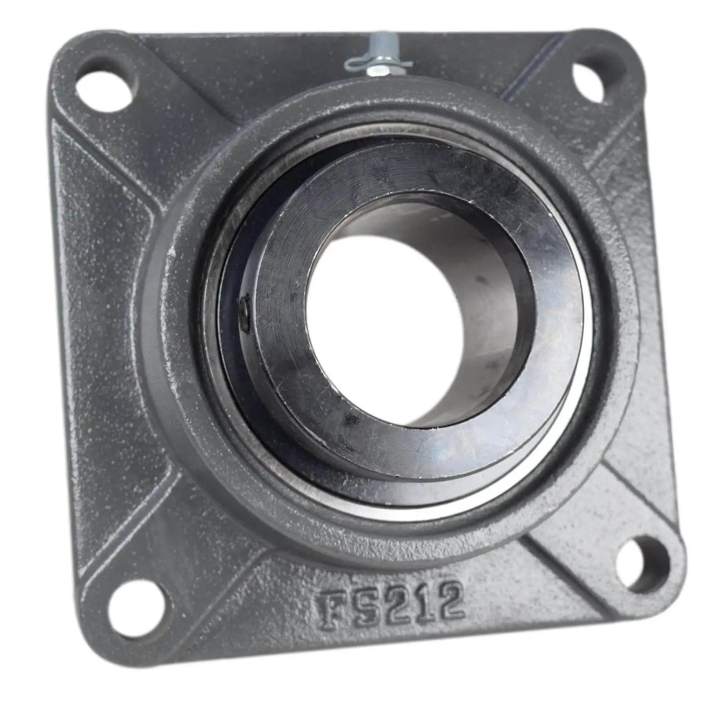2-1/4 Inch Four Bolt Flange Bearing With Lock Collar Cam Lock Eccentric, showing cast iron housing and grease zerk