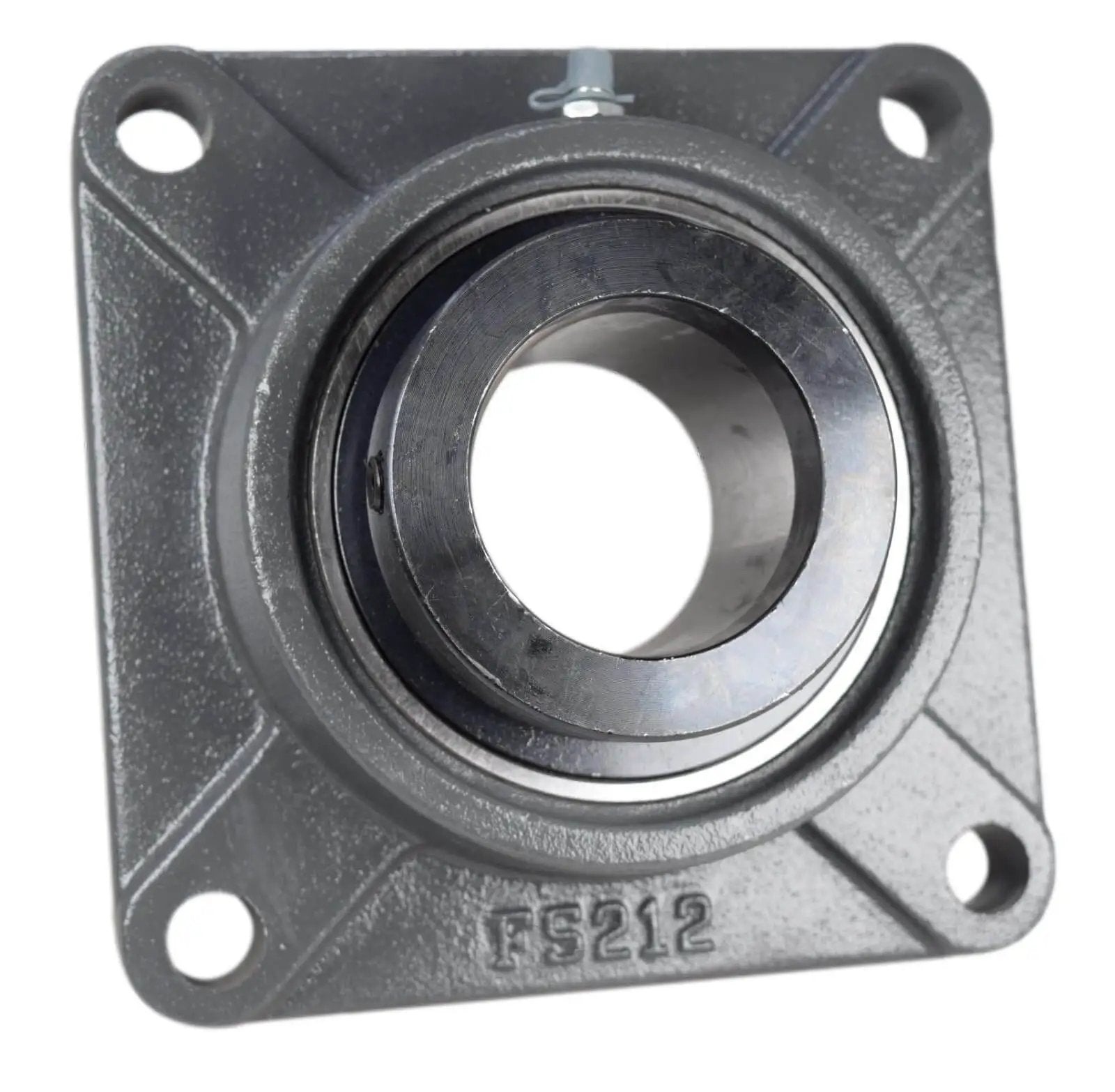 2-1/4 Inch Four Bolt Flange Bearing With Lock Collar Cam Lock Eccentric, showing cast iron housing and grease zerk