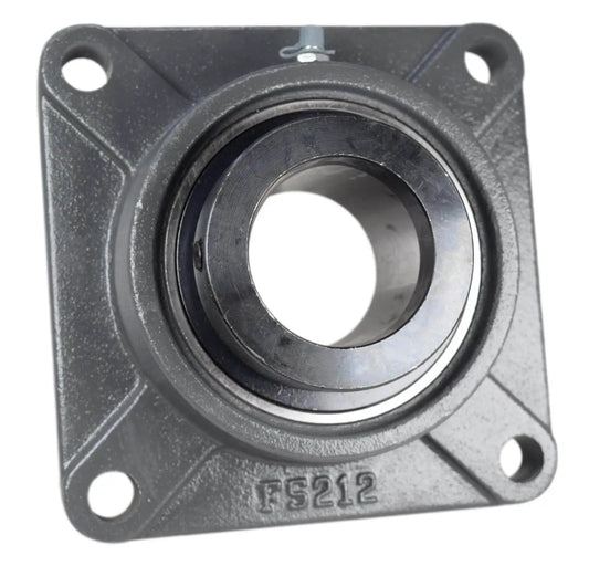 2-1/4 Inch Four Bolt Flange Bearing With Lock Collar Cam Lock Eccentric, showing cast iron housing and grease zerk