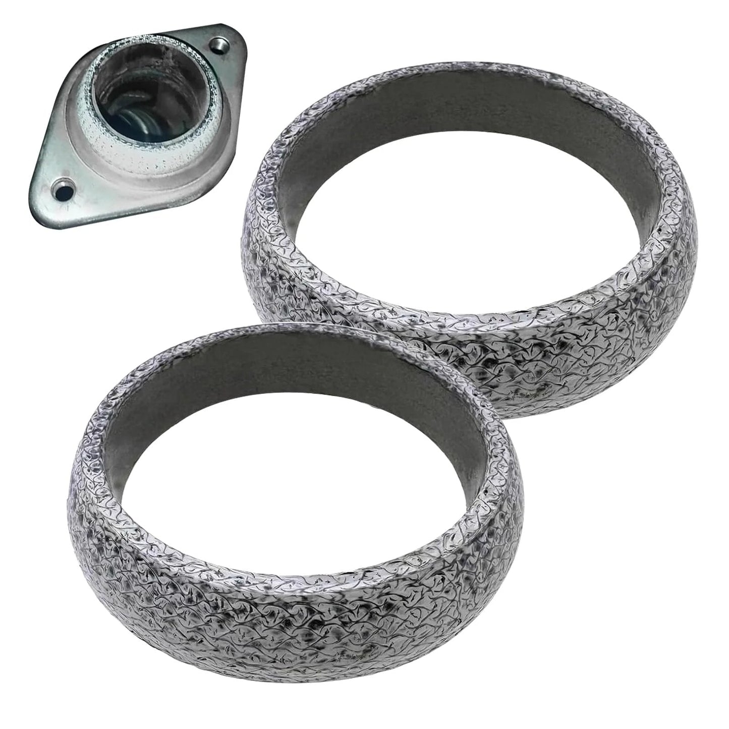 Universal 60mm ID Graphite Ceramic Exhaust Gasket Set 2 Pack For Manifold To Pipe Seal Leakproof Muffler Ring Replacement