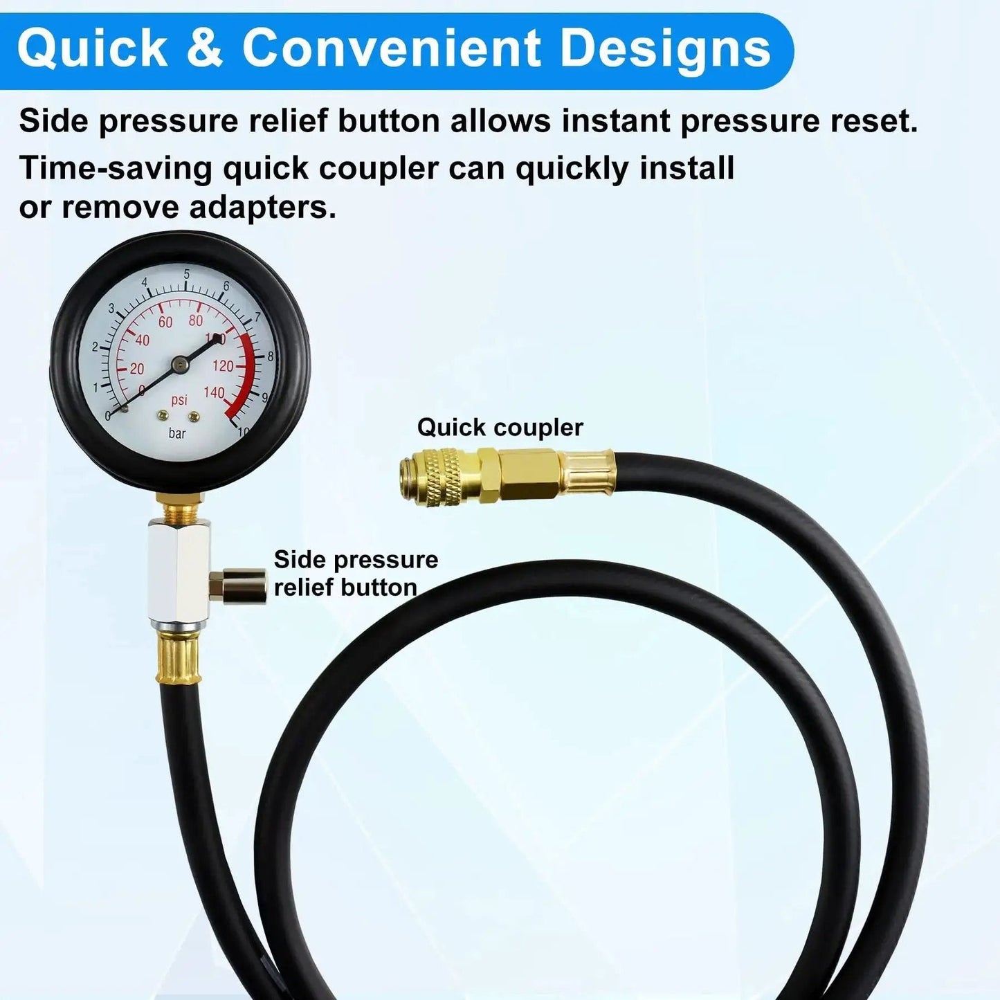 Oil Pressure Tester Tool Kit 0-140 PSI Gauge For Fuel System Diagnostics And Engine Check With Hose Adapters Cylinder Compression Test