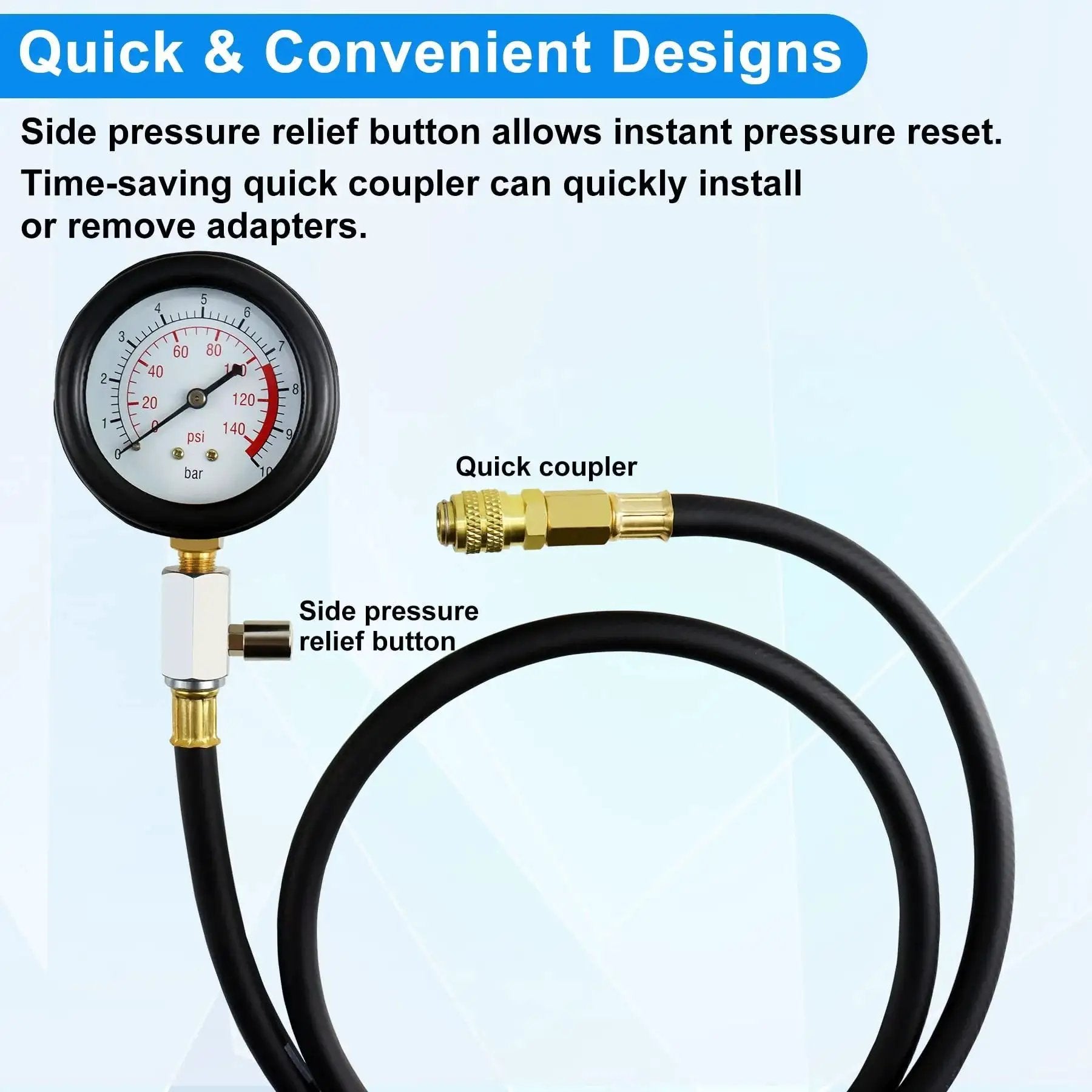 Oil Pressure Tester Tool Kit 0-140 PSI Gauge For Fuel System Diagnostics And Engine Check With Hose Adapters Cylinder Compression Test
