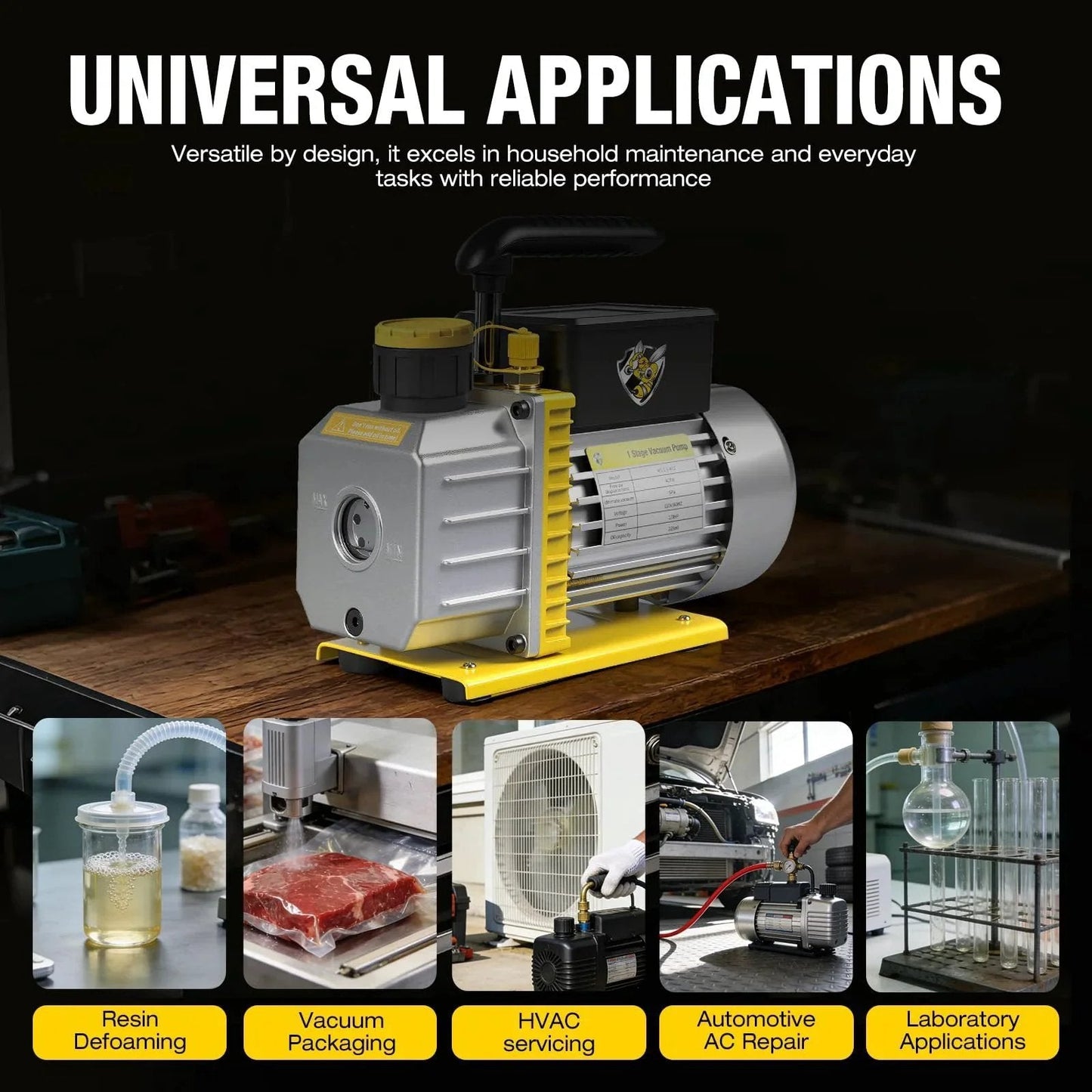 Workhorse 4 CFM 110V One Third HP A2L Single Stage Rotary Vane Vacuum Pump For R12 R22 R134a R410a R502 R32 R1234yf HVAC Systems