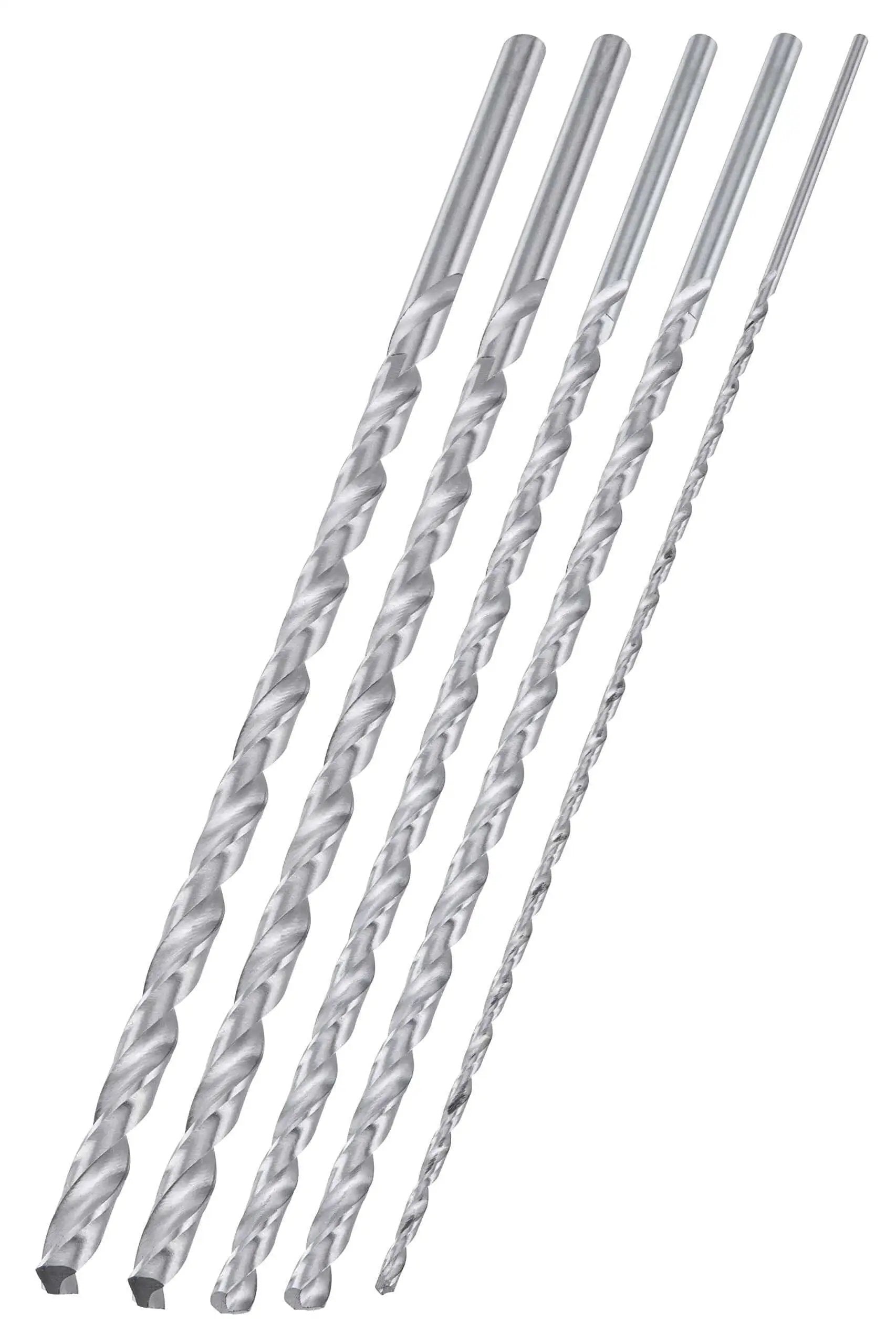 Extra Long Drill Bit Set For Deep Holes With 12 Inch Reach, M2 HSS Steel Bits, Five Piece Set Including One Eighth Inch, Three Sixteenths Inch