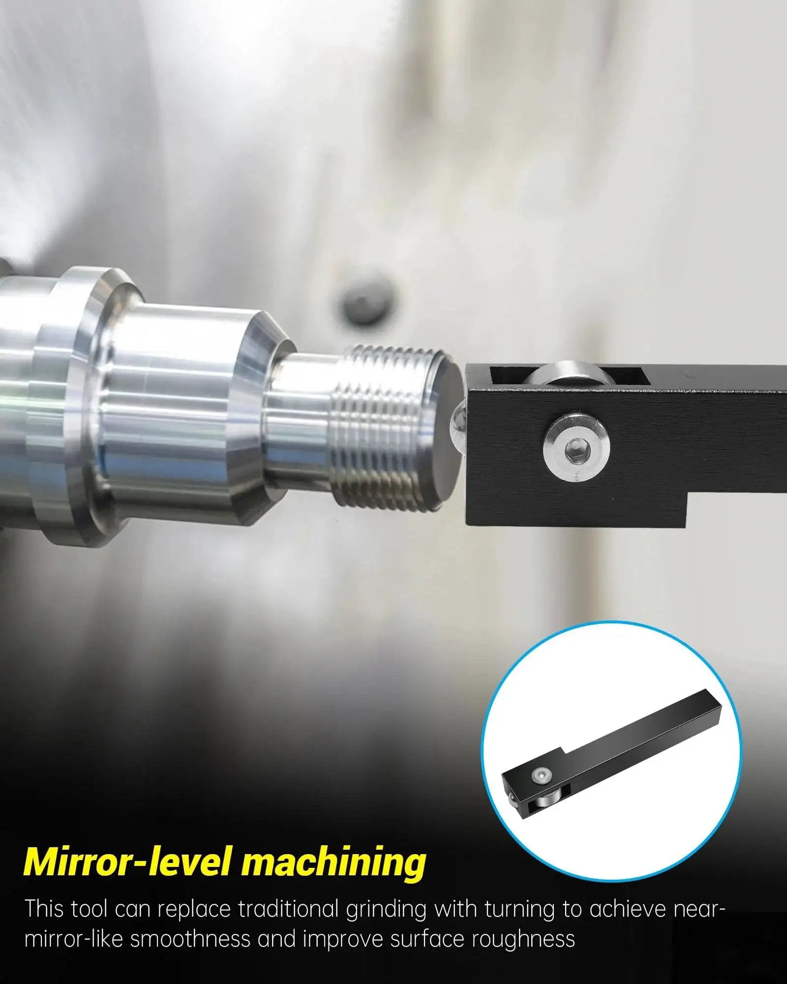 Pro Grade Upgraded Mini Lathe Roller Burnishing Tool With Bearing Steel Balls for Conventional and CNC Lathes in use on metal