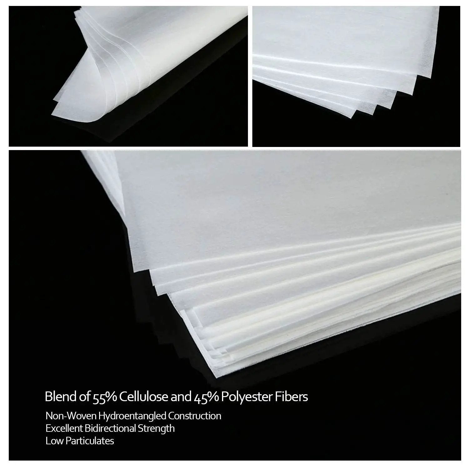 Close-up of Lint Free Cleanroom Wipes Nonwoven For Auto Paint Prep 9x9 Inch 300 Pcs 56 GSM, showcasing hydro-entangled fabric.