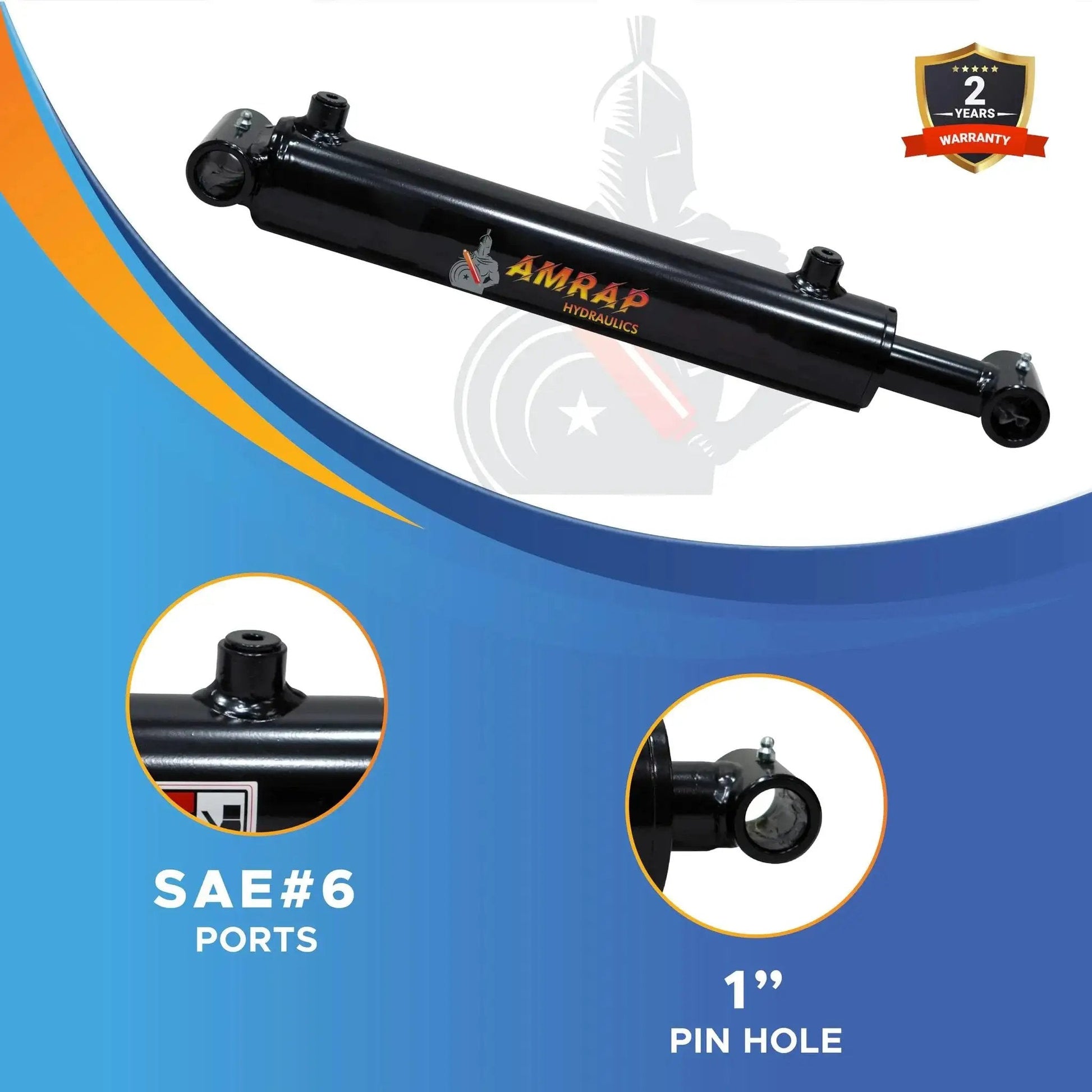 2 Inch Bore 8 Inch Stroke Hydraulic Cylinder Double Acting Welded SAE 6 Ports with pin hole and ports detail, front view