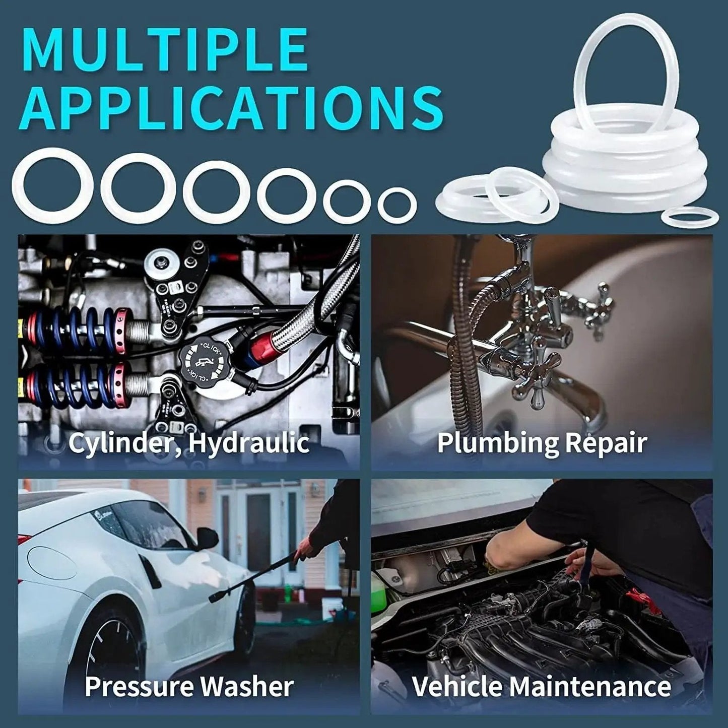 Silicone O Rings Kit 1228 Pcs 32 Sizes With Pick And Hook White Heat Resistant VMQ Seals for multiple applications including plumbing and vehicles