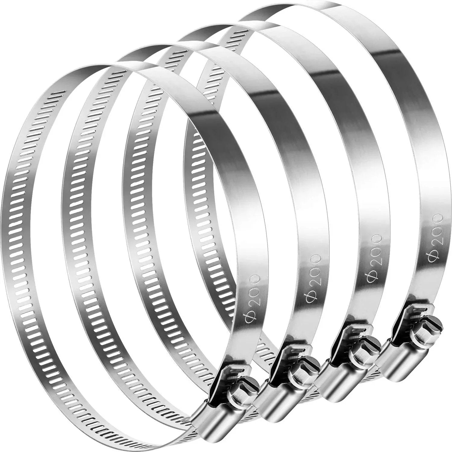 4 Piece 8 Inch Adjustable 304 Stainless Steel Duct Hose Clamps Worm Gear Clamps For Pipe Intercooler Plumbing Tube And Fuel Line Leak Proof Corrosion Resistant Long Lasting Durable.