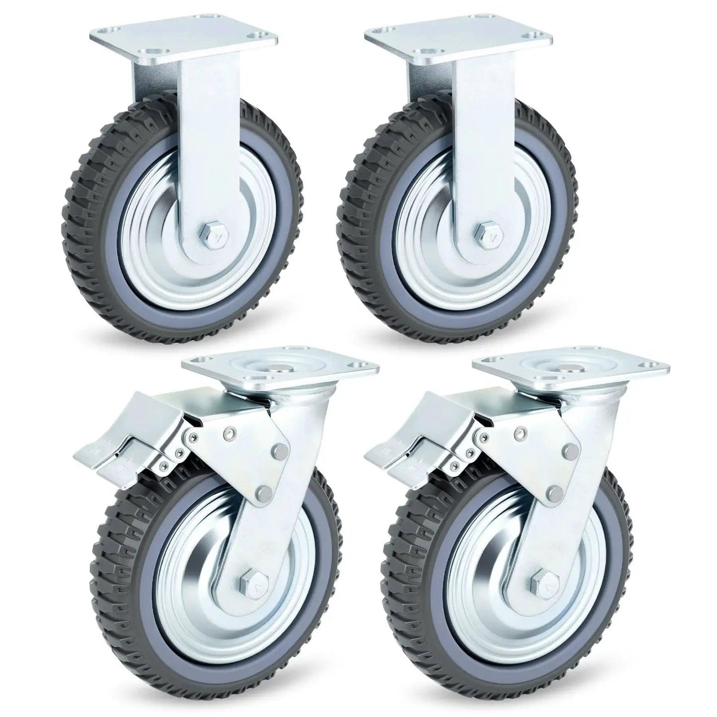 8 Inch Heavy Duty Caster Wheels Set With 2 Braked Swivel Casters And 2 Fixed Industrial Plate Casters Total Capacity 3500 Lbs 1600 Kg