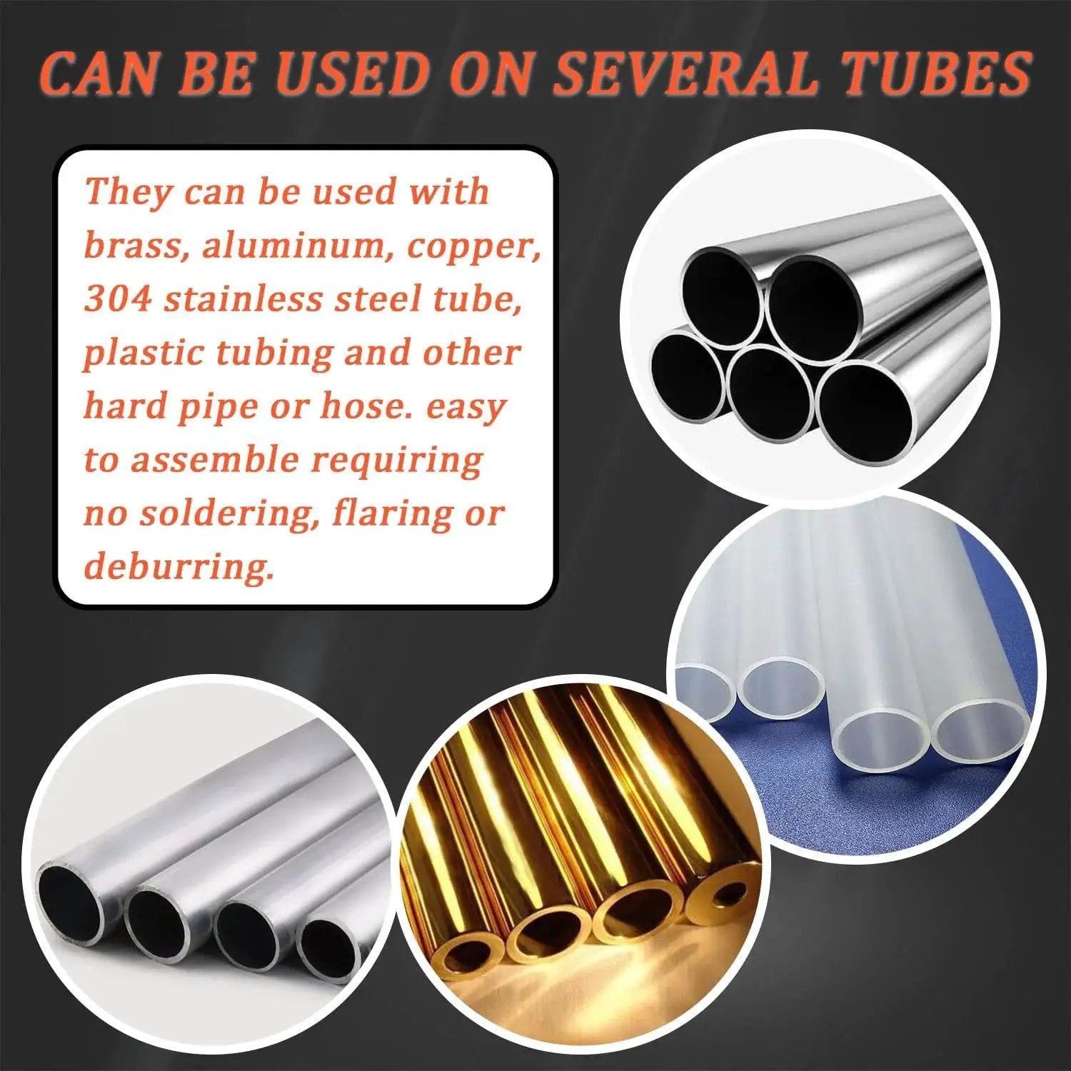 Various tubes compatible with Brass Compression Fittings Assortment Kit 1/4 Inch 50 Piece Set With 20 Inserts 20 Sleeve Ferrules And 10 Nuts