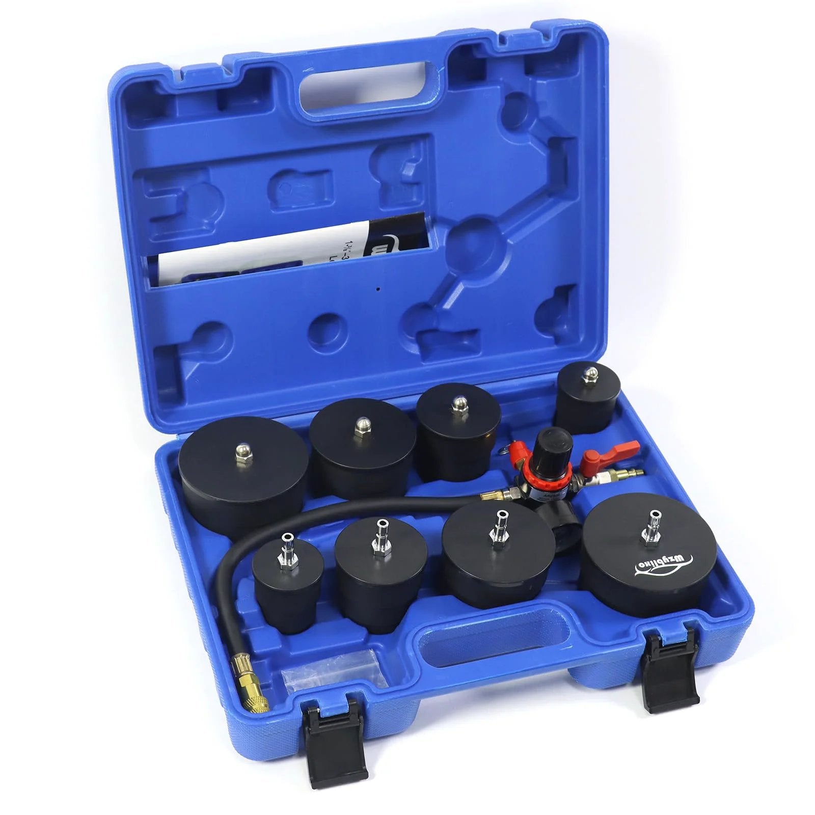 Turbo Boost Leak Tester Kit For Cars And Light Trucks, 9-Piece Set With Stepped Adapters In Blue Case