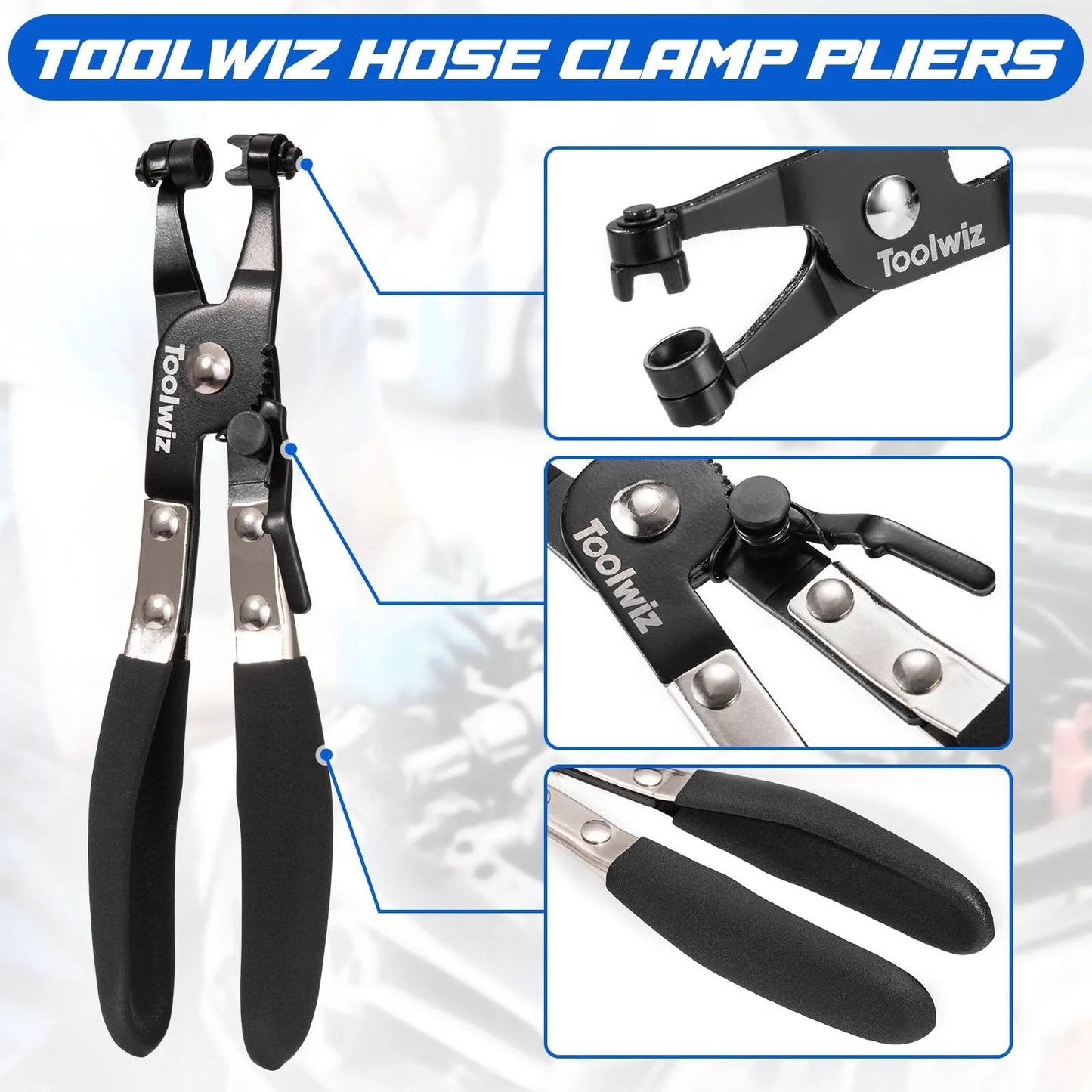 Toolwiz pliers from 130-Piece Spring Band Hose Clamp Set With Swivel Pliers 6-25mm Constant Tension Clamps