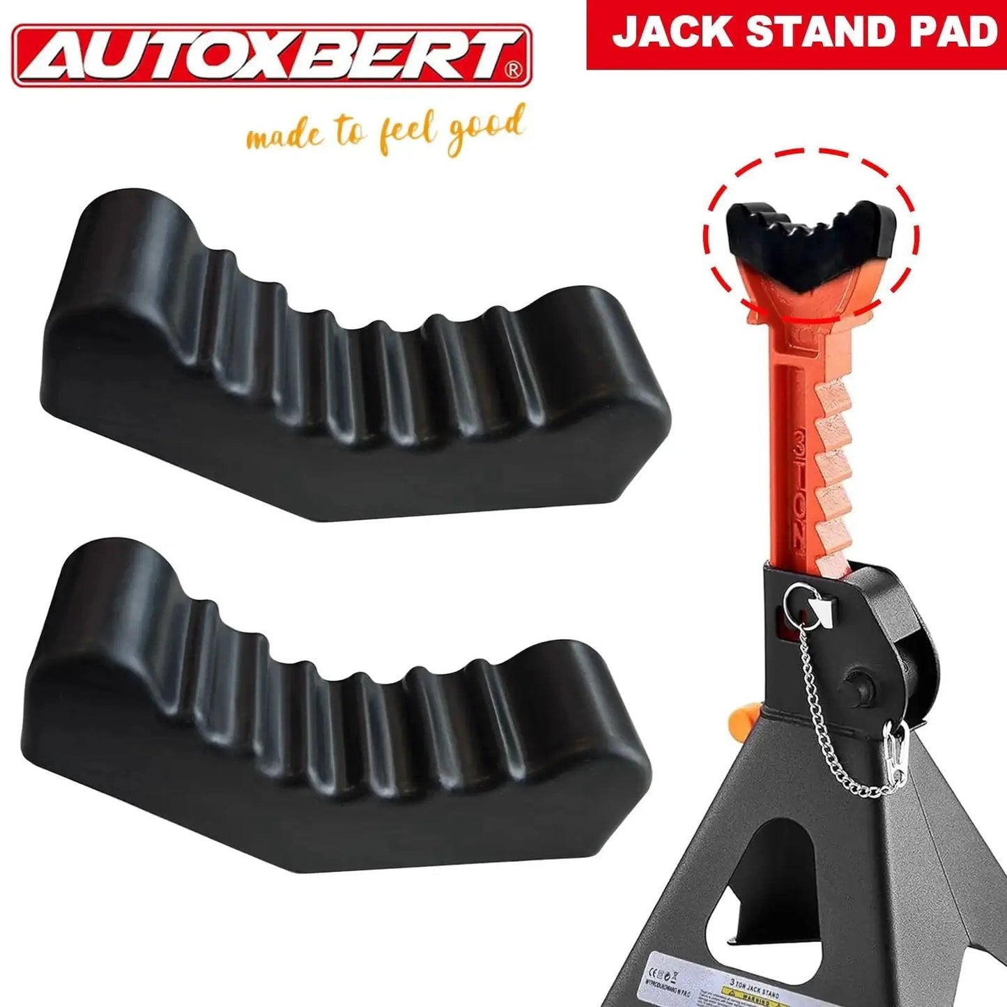 6 Ton Car Jack Stand Rubber Pad For Slotted Lift Floor Adapter And Safety Grip shown in black with ridged design