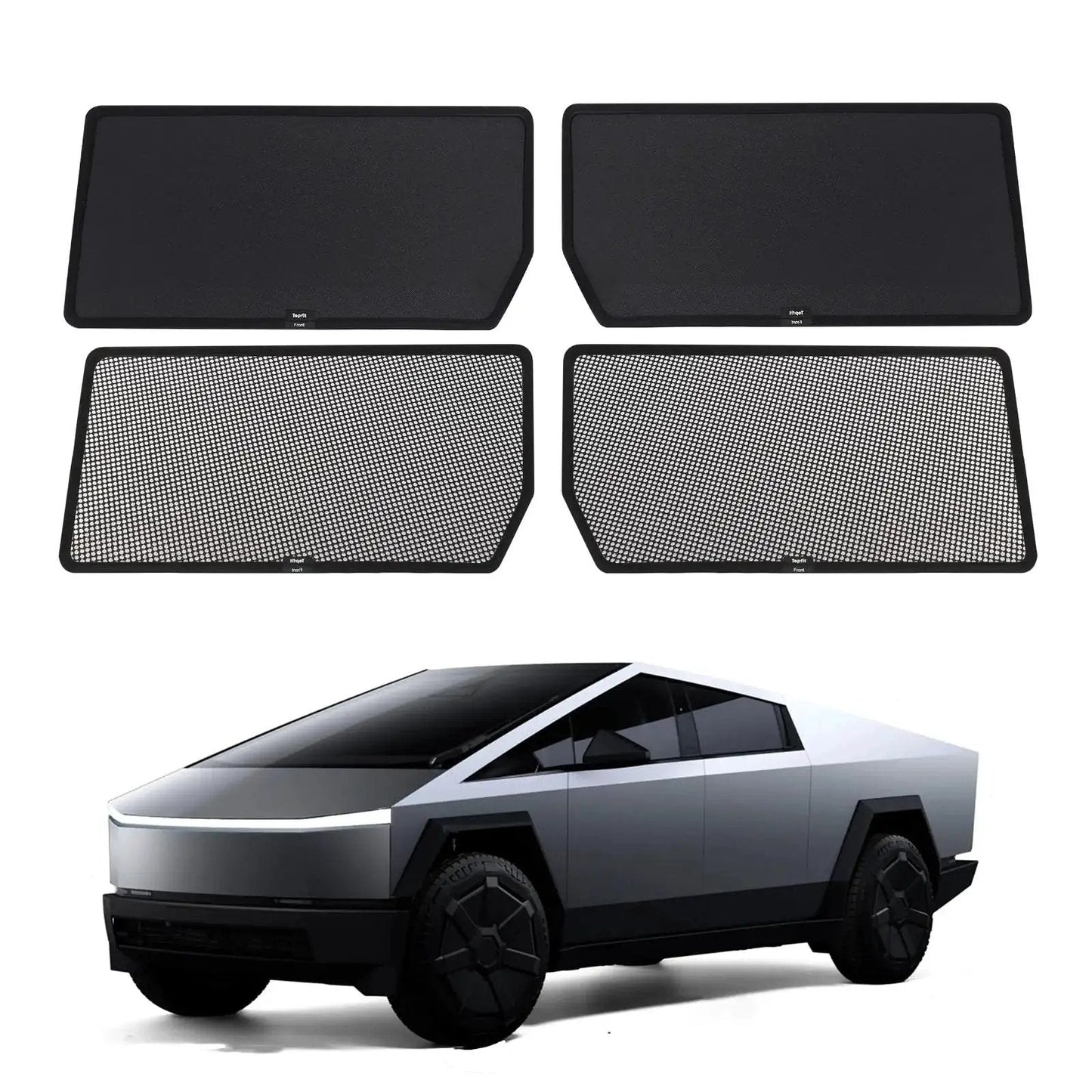 Cybertruck Roof Sunshade Kit Nano Reflective Heat Insulation UV Protection 2Pcs, displayed with a Cybertruck model