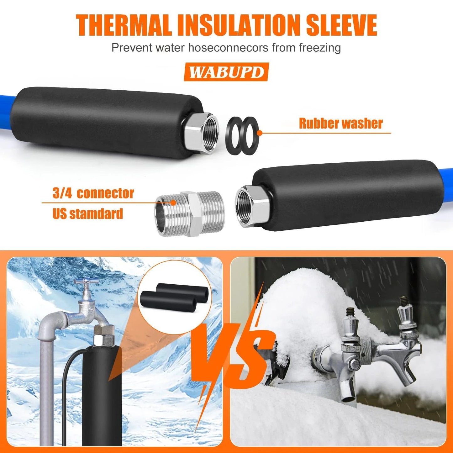 Heavy Duty 25 Foot Heated Water Hose For RVs And Campers With Anti Freezing Down To Minus 47F shown with connectors and insulation