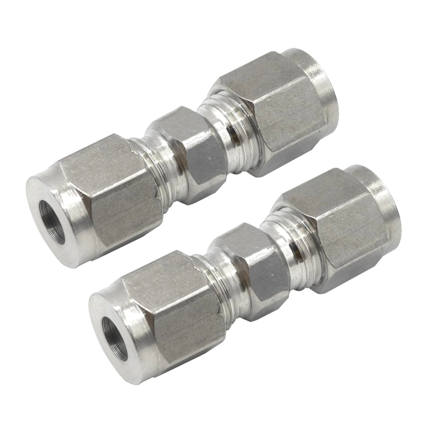 304 Stainless Steel Heavy Duty Compression Union 8mm OD X 8mm OD Tube Fitting Pack Of 2 With Double Ferrule