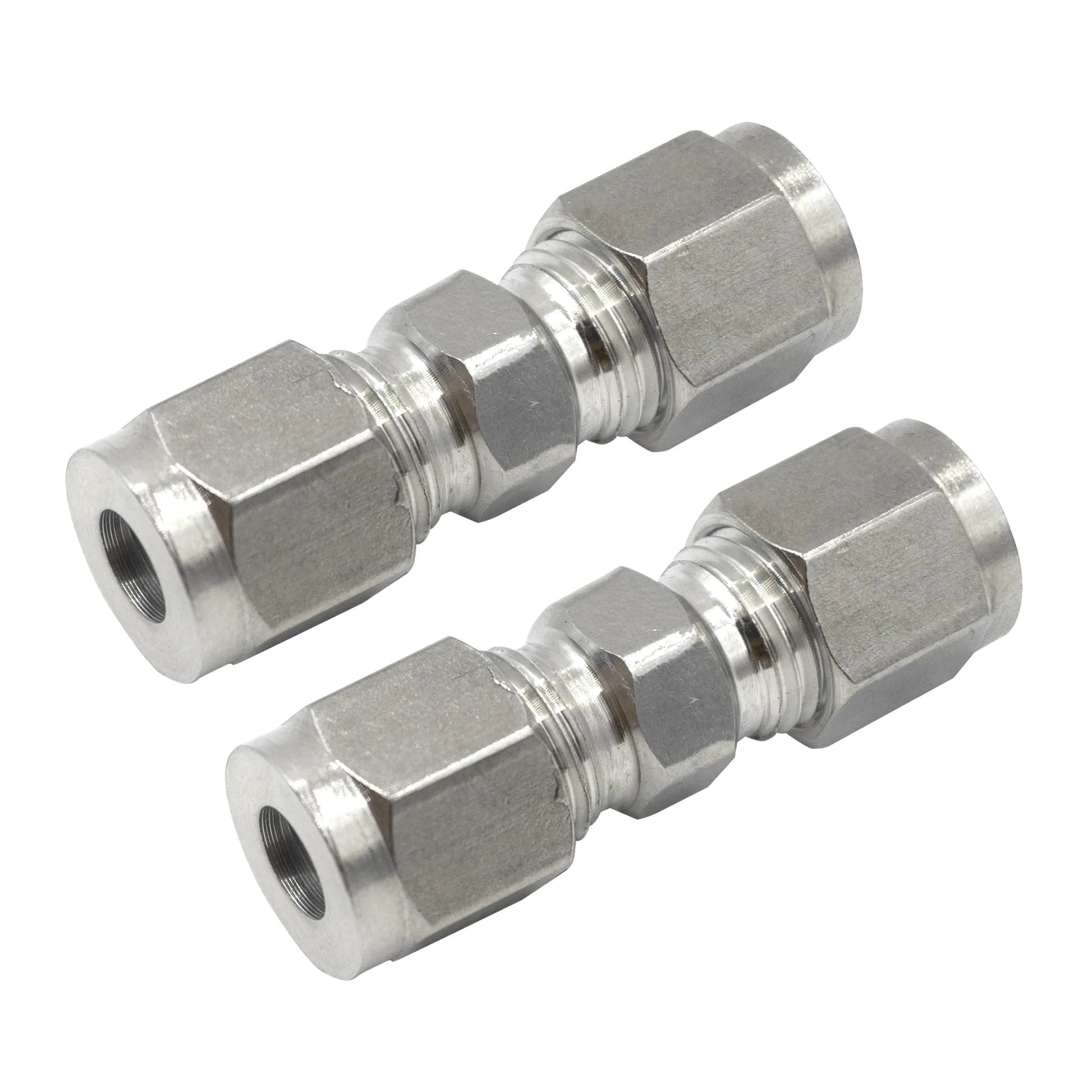 304 Stainless Steel Heavy Duty Compression Union 8mm OD X 8mm OD Tube Fitting Pack Of 2 With Double Ferrule