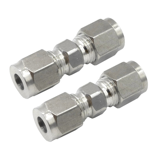304 Stainless Steel Heavy Duty Compression Union 8mm OD X 8mm OD Tube Fitting Pack Of 2 With Double Ferrule
