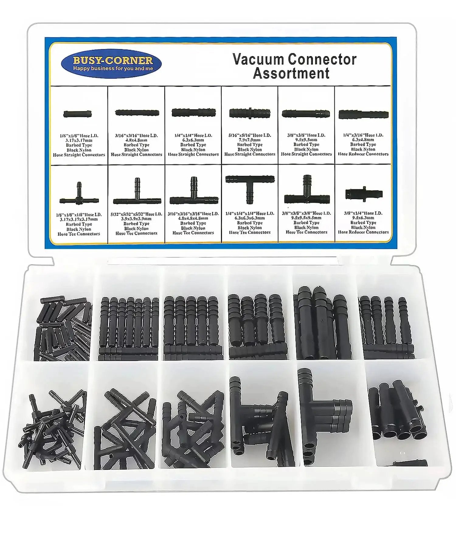 All In One Nylon 66 Vacuum Connector Kit With Heat Resistant 240C And 460F Rating, 113 Piece Assortment for automotive use