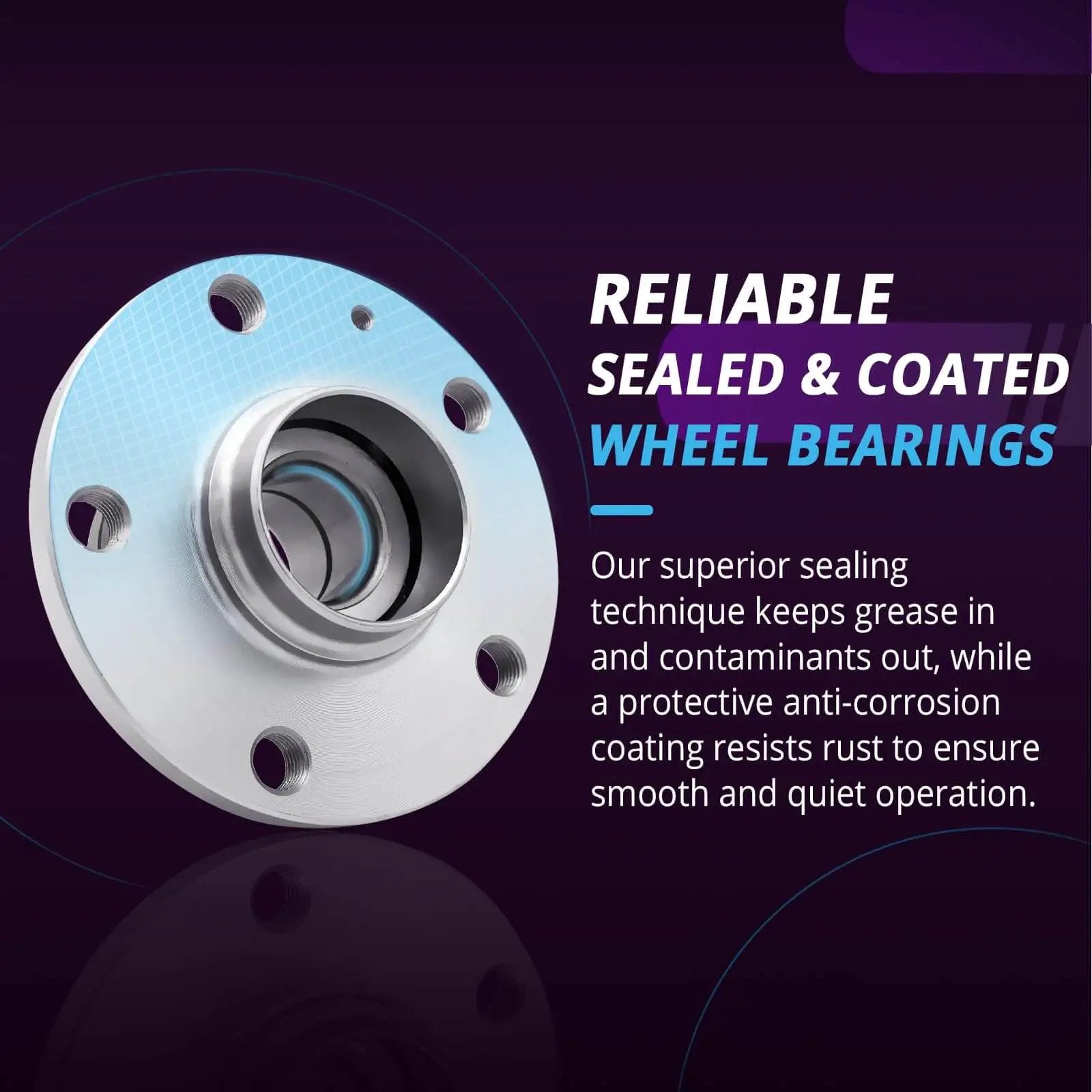 Single Hub Assembly Front or Rear Replacement for 2001-2005 Pontiac Aztek showing sealed wheel bearing and anti-corrosion coating