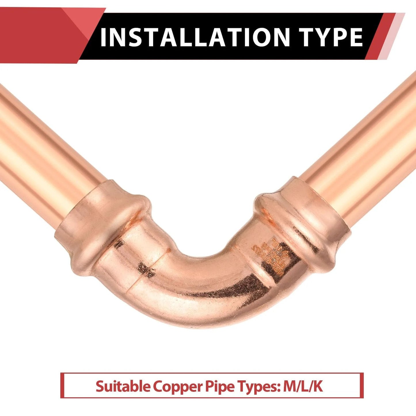 Pack Of 10 Copper Press Fit 90 Degree Elbow Fittings For One Half Inch Copper Tube Connections Pro Pack LBP Design in installation view