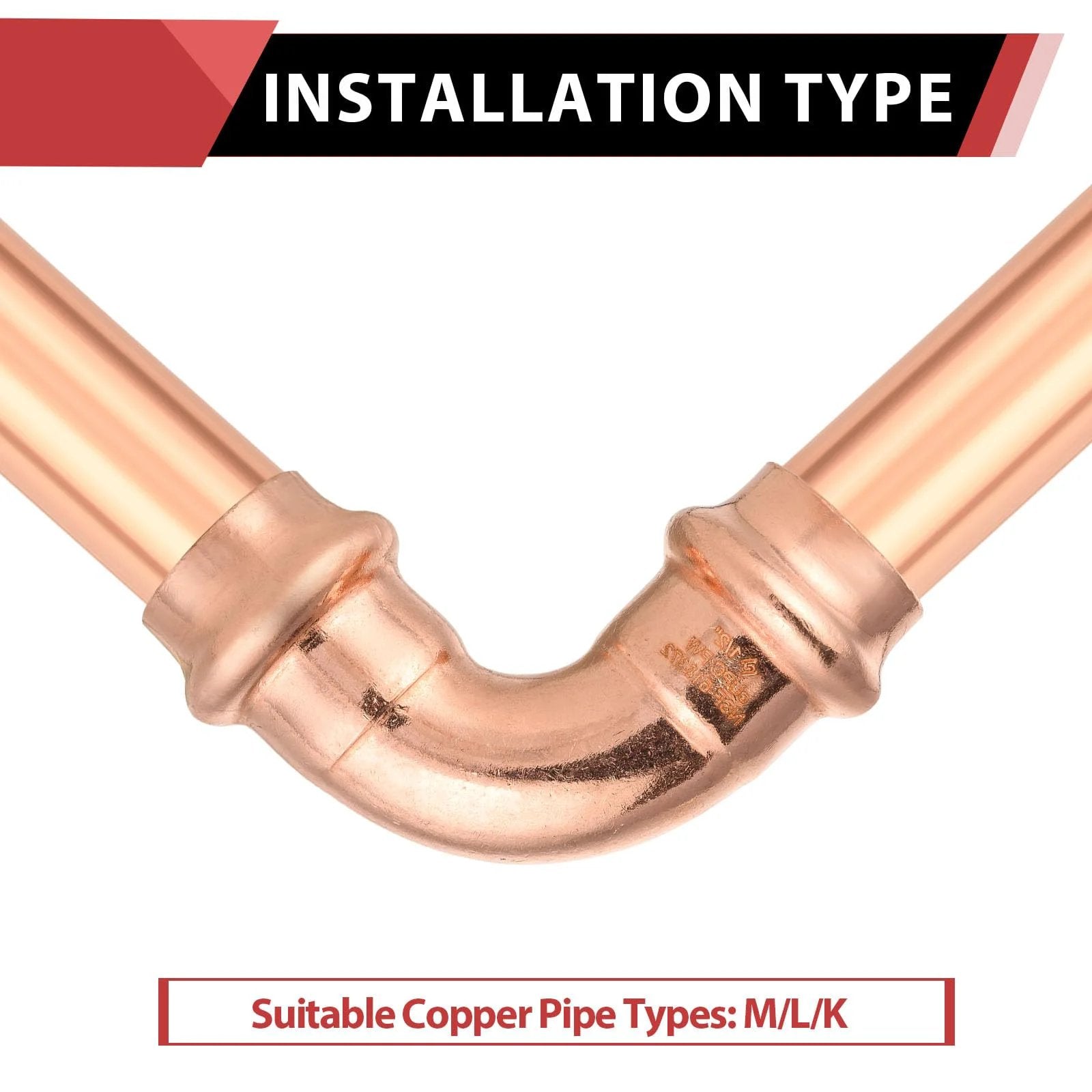 Pack Of 10 Copper Press Fit 90 Degree Elbow Fittings For One Half Inch Copper Tube Connections Pro Pack LBP Design in installation view
