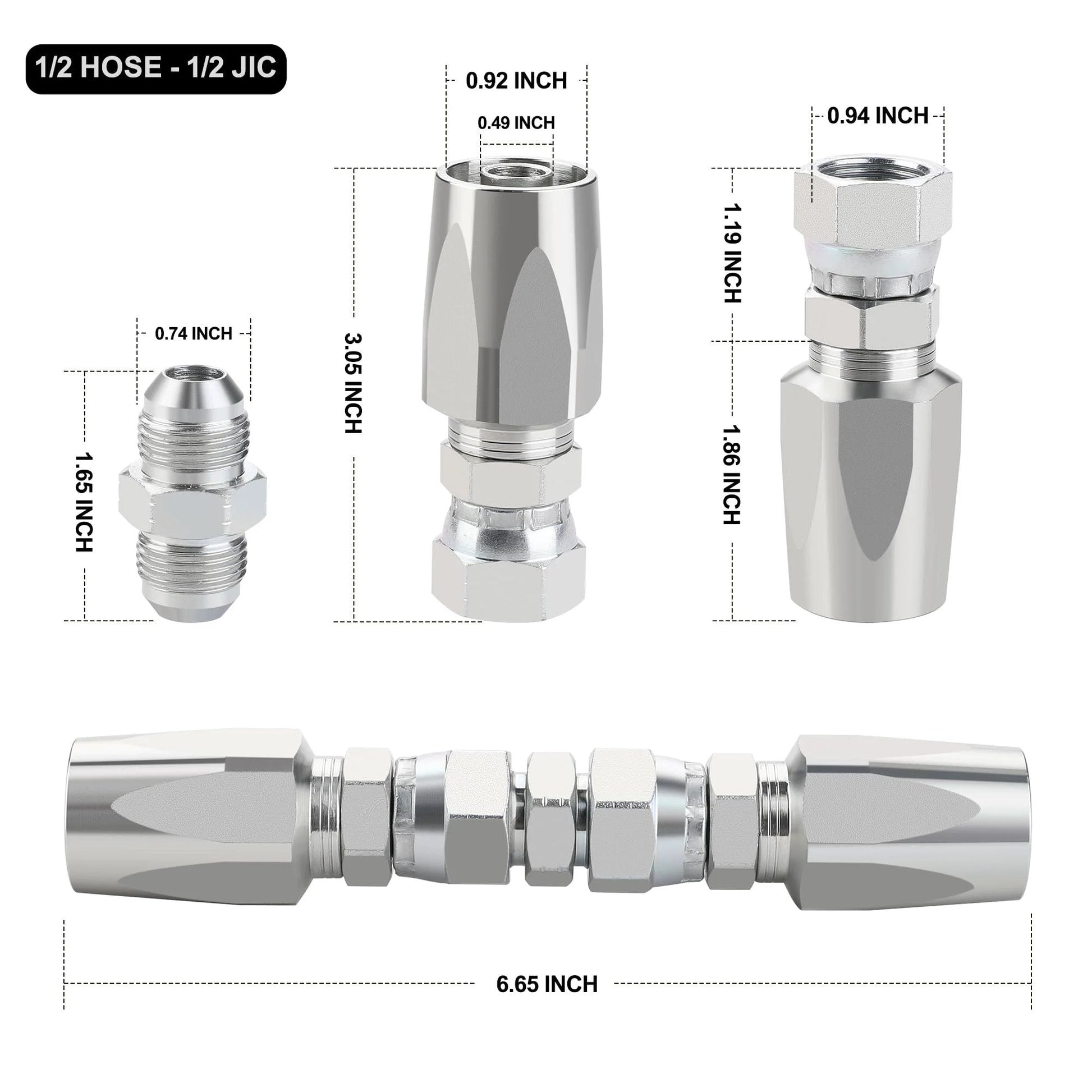 Reusable Hydraulic Hose Repair Fittings Kit 4 Piece Set For One Half Inch ID, Three Eighth Inch ID, And One Quarter Inch ID Hoses