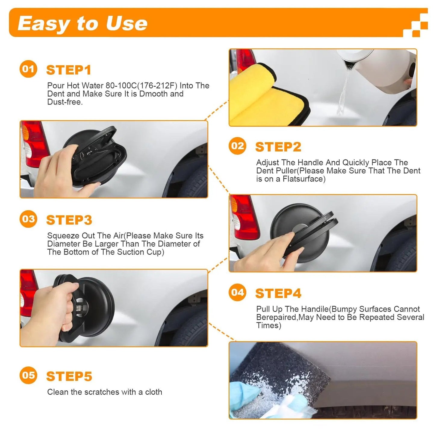 Instructions for using Comprehensive Dent Puller Kit For Cars Three Pack Paintless Dent Repair With Strong Suction Cups Auto Body Dents Fix Easy Grip Ergonomic Handles Gray Black Anatason.