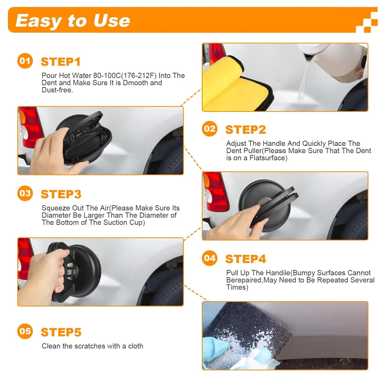 Instructions for using Comprehensive Dent Puller Kit For Cars Three Pack Paintless Dent Repair With Strong Suction Cups Auto Body Dents Fix Easy Grip Ergonomic Handles Gray Black Anatason.