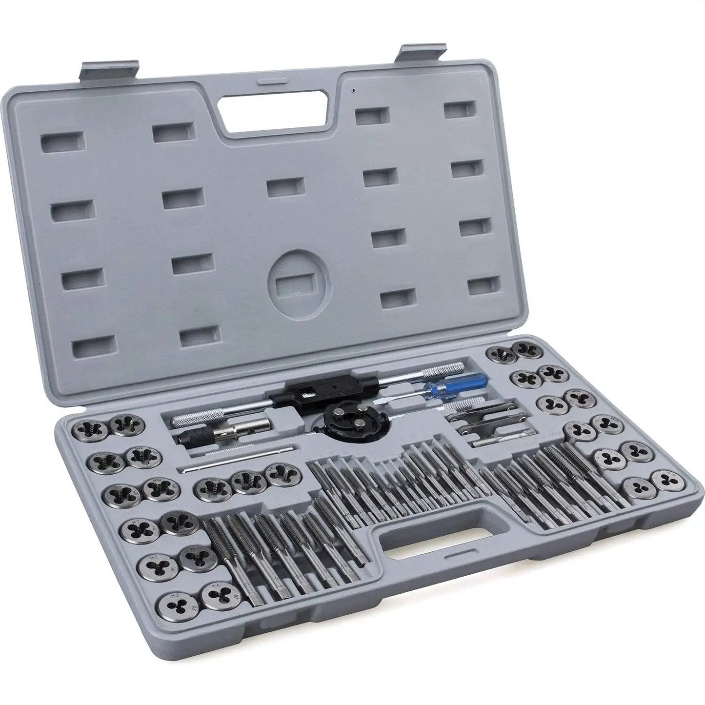 Ultimate 60 Piece Master Tap And Die Set With Inch Sizes From Four To One Half Inch And Metric M3 To M12 Coarse And Fine Threads