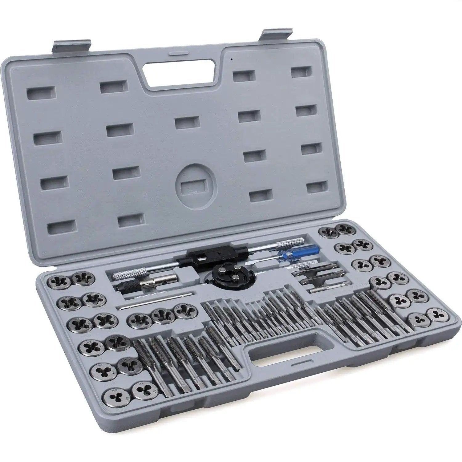 Ultimate 60 Piece Master Tap And Die Set With Inch Sizes From Four To One Half Inch And Metric M3 To M12 Coarse And Fine Threads