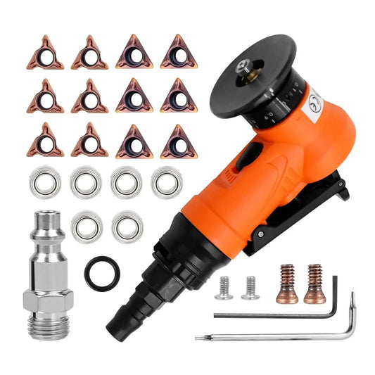 2 In 1 Mini Pneumatic Chamfering Tool For Right Angles And Round Corners, 30000 RPM Handheld Beveling Deburring Machine shown with parts