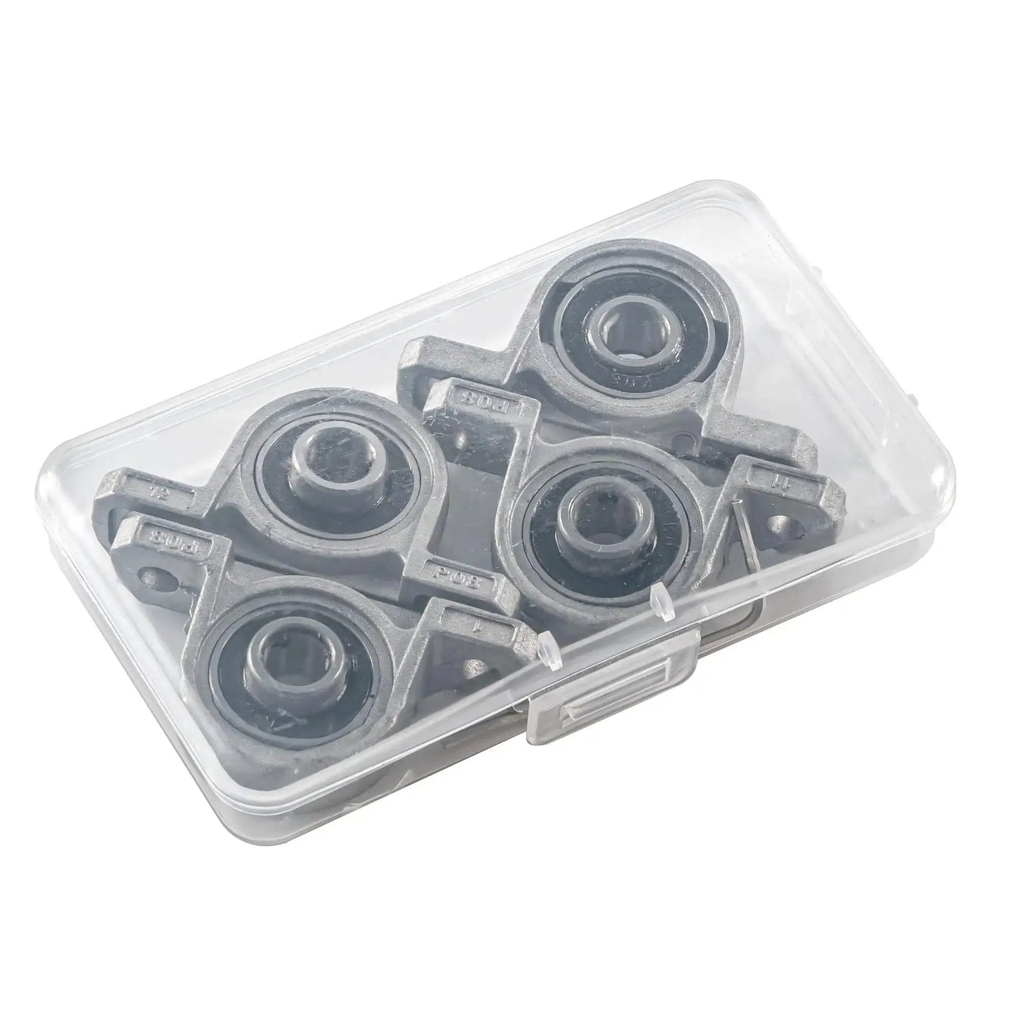 Four Piece 8 Mm Bore Ball Mounted Pillow Block Insert Bearings Set In Zinc Alloy For Machinery And Diy Projects in packaging