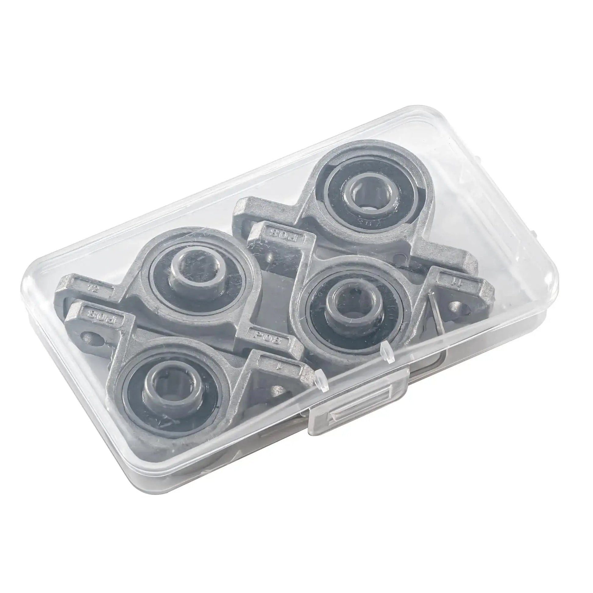Four Piece 8 Mm Bore Ball Mounted Pillow Block Insert Bearings Set In Zinc Alloy For Machinery And Diy Projects in packaging